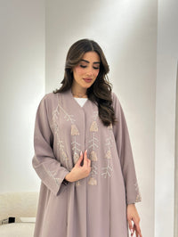 عباية عيد مطرزة بالخرز باللون البيج C 0911 - XS / 49