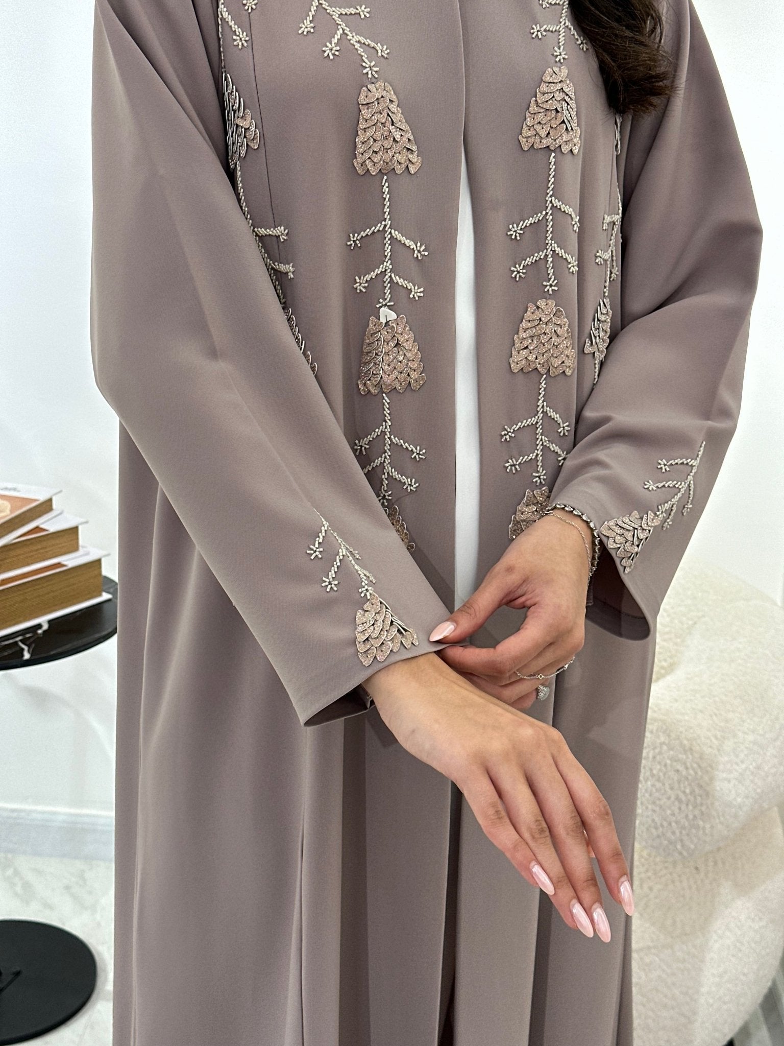 C 0911 Nude Beaded Eid Abaya