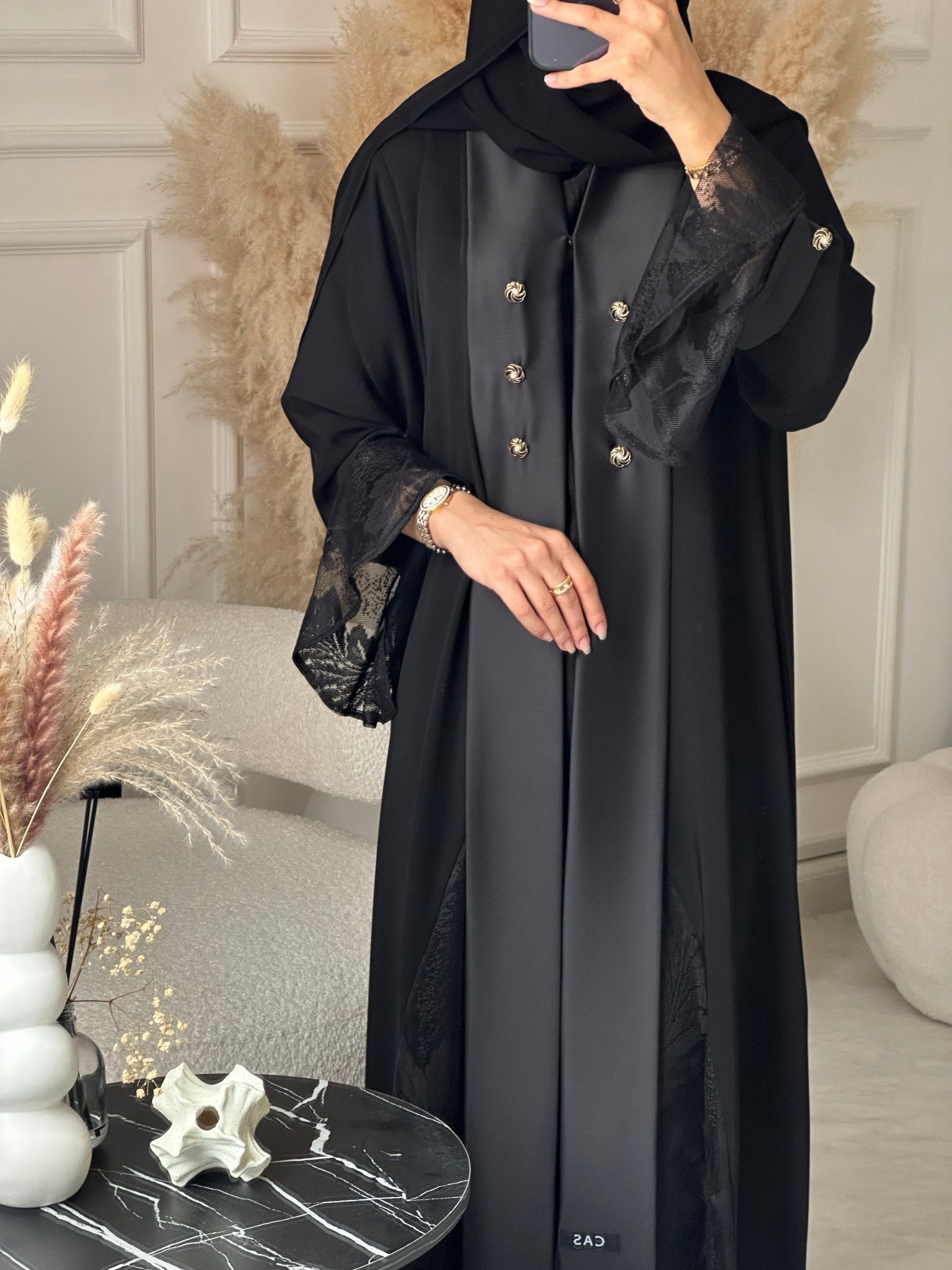 C 0934 Black Dantel Eid Abaya
