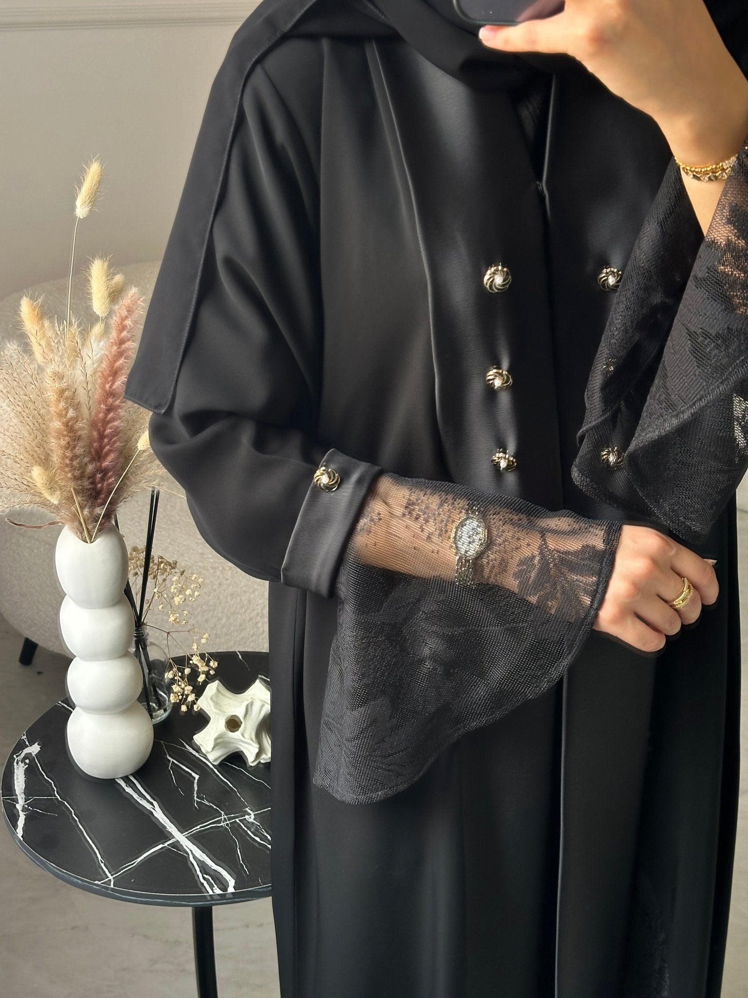C 0934 Black Dantel Eid Abaya