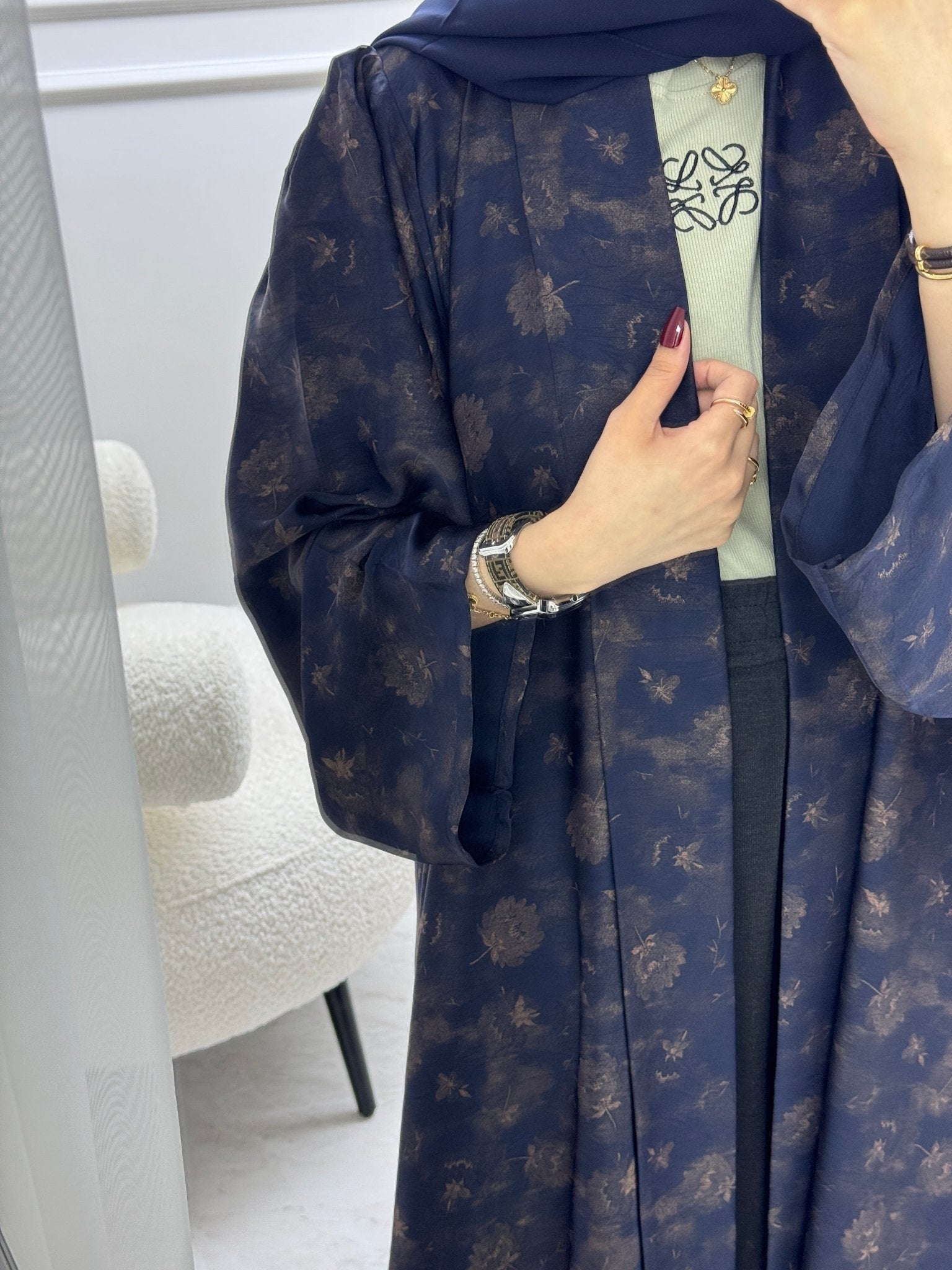 C 1005 - 02 Dark Blue Printed Abaya