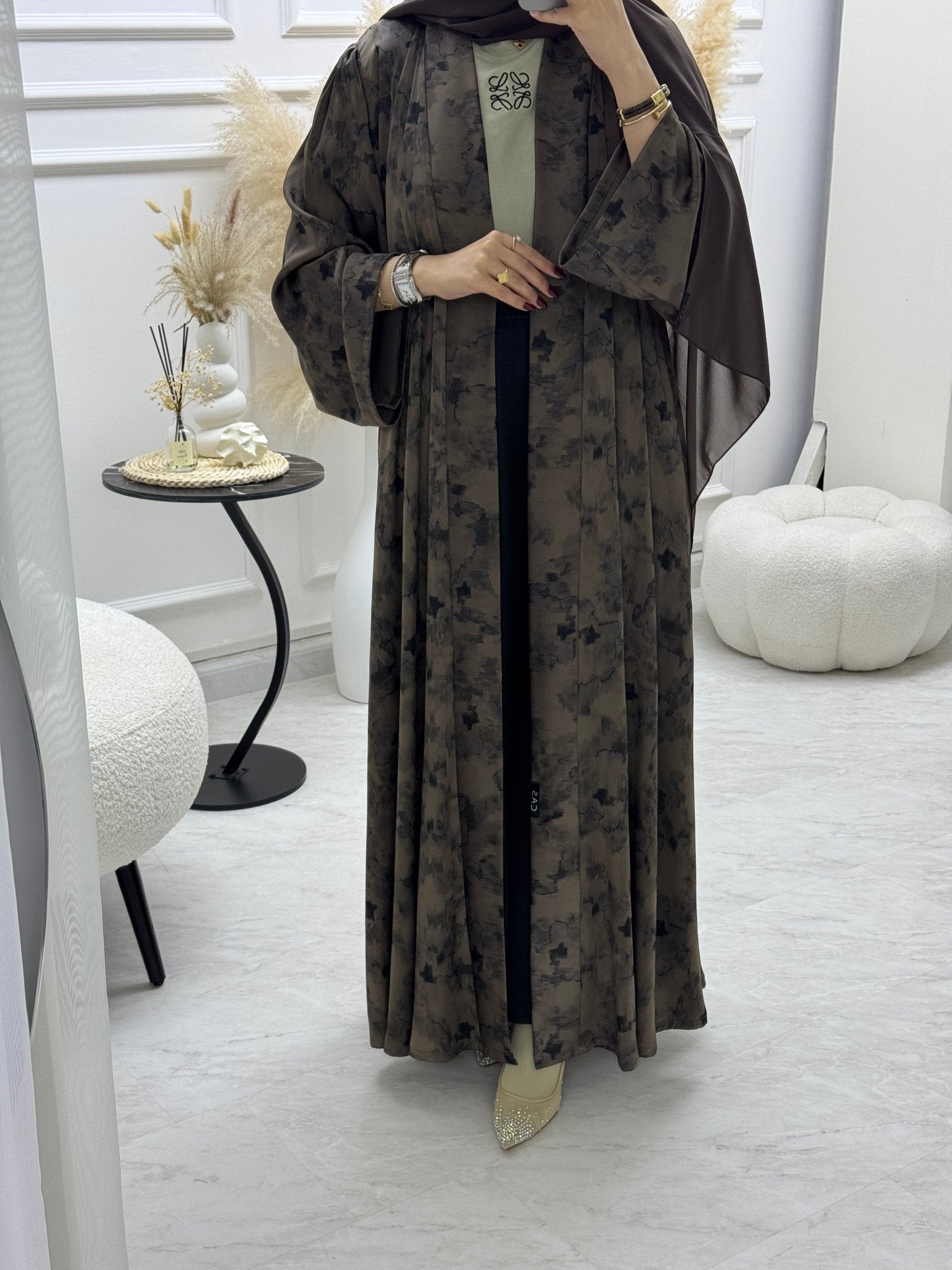 C 1007 - 05 Brown Printed Abaya