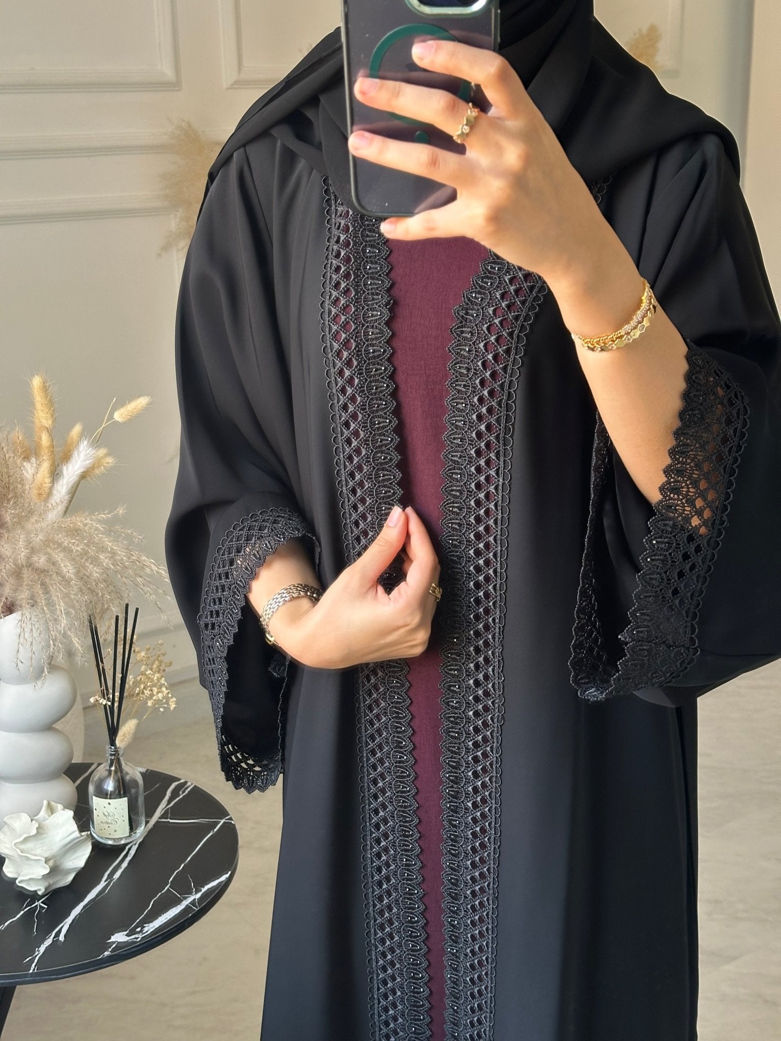 C 1033 Black Lace Abaya