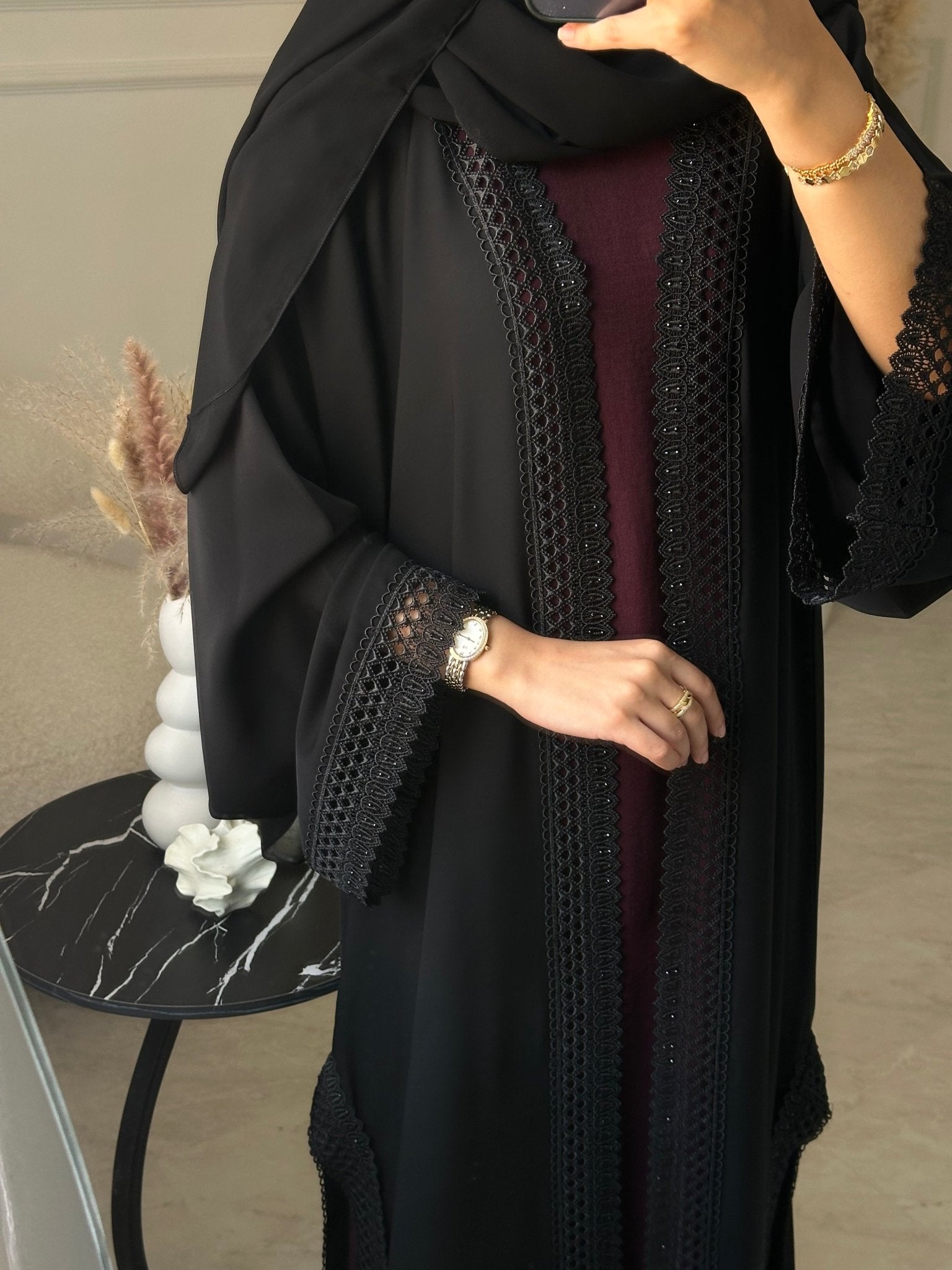 C 1033 Black Lace Abaya