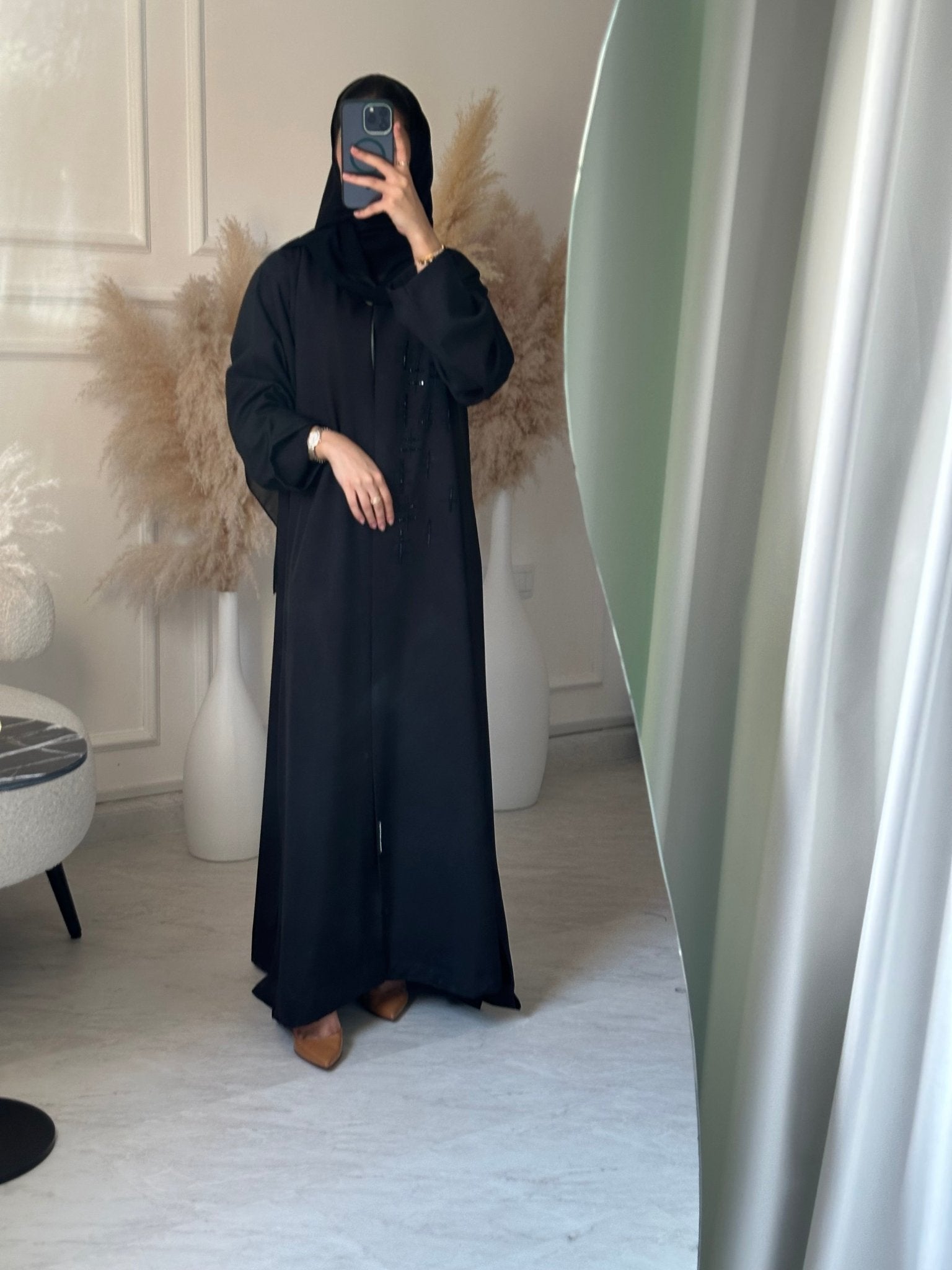C 1056 Black Beaded Abaya