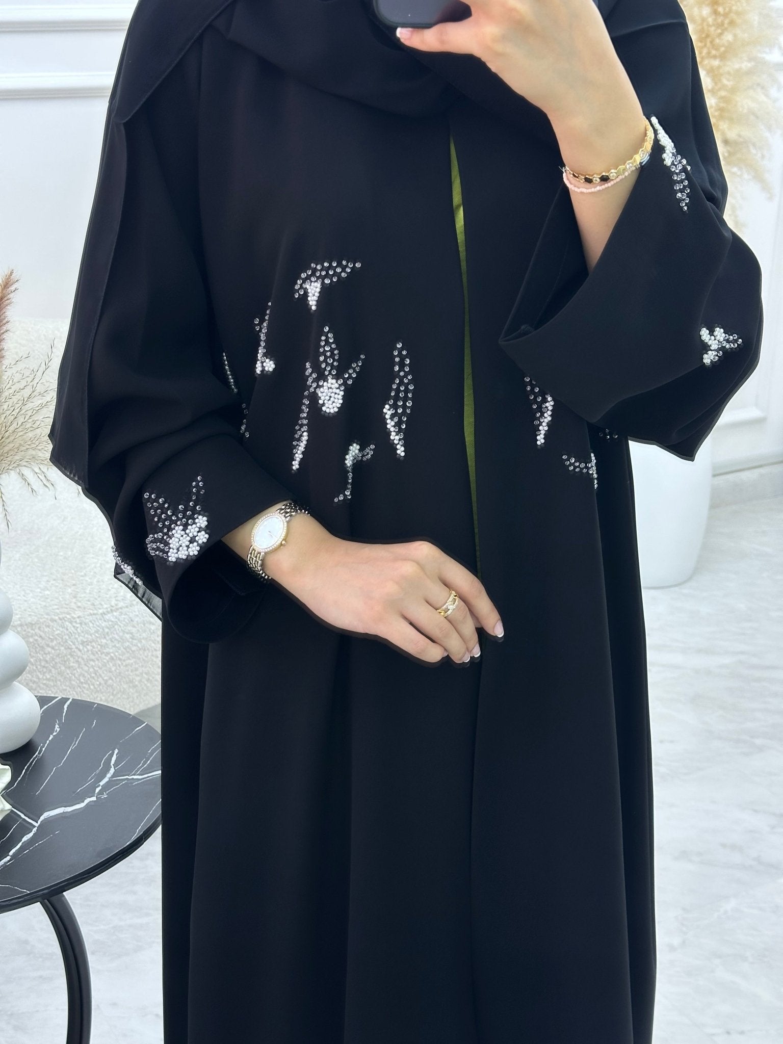 C 1069 Black Beaded Abaya