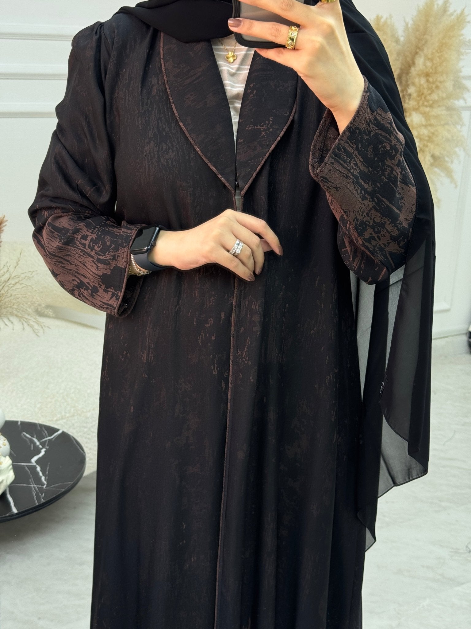 C 1085 - 03 Brown Black Printed Abaya