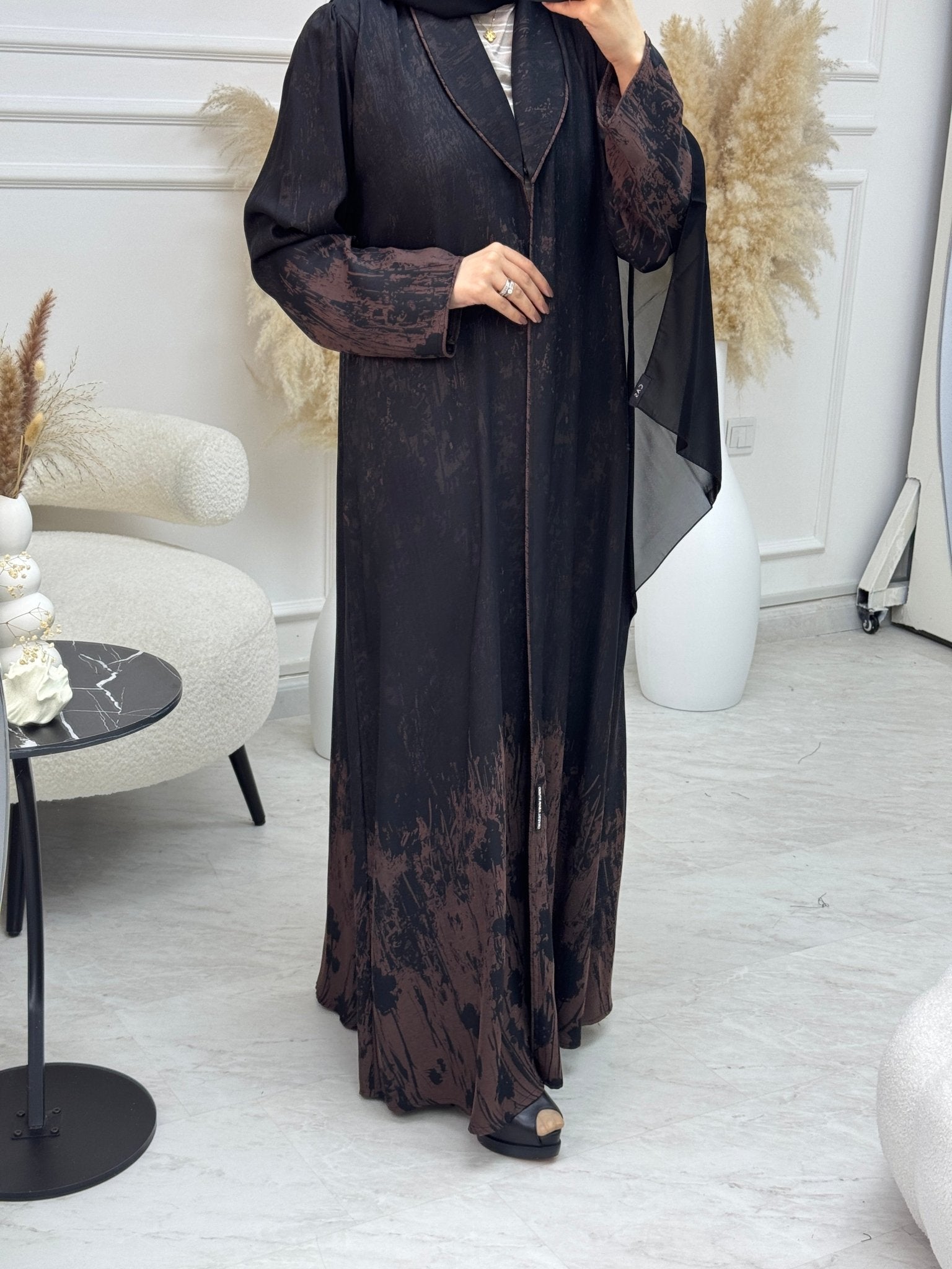 C 1085 - 03 Brown Black Printed Abaya