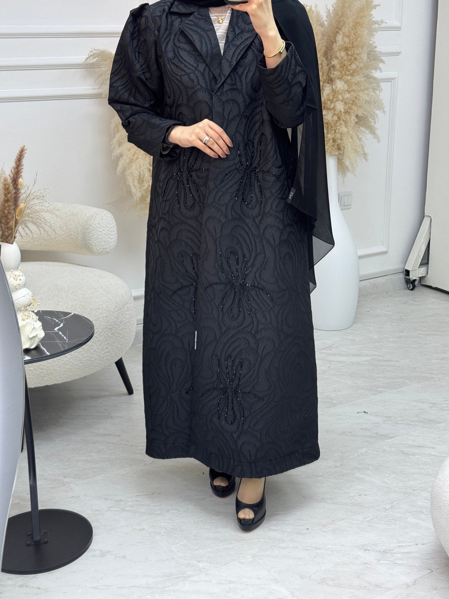 C 1093 Black Beaded Abaya