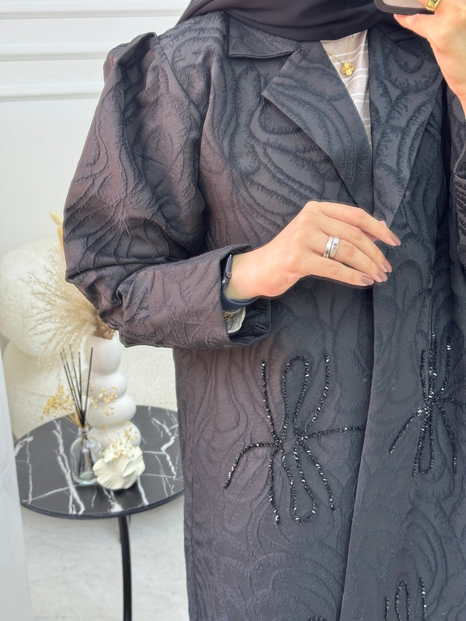 C 1093 Black Beaded Abaya