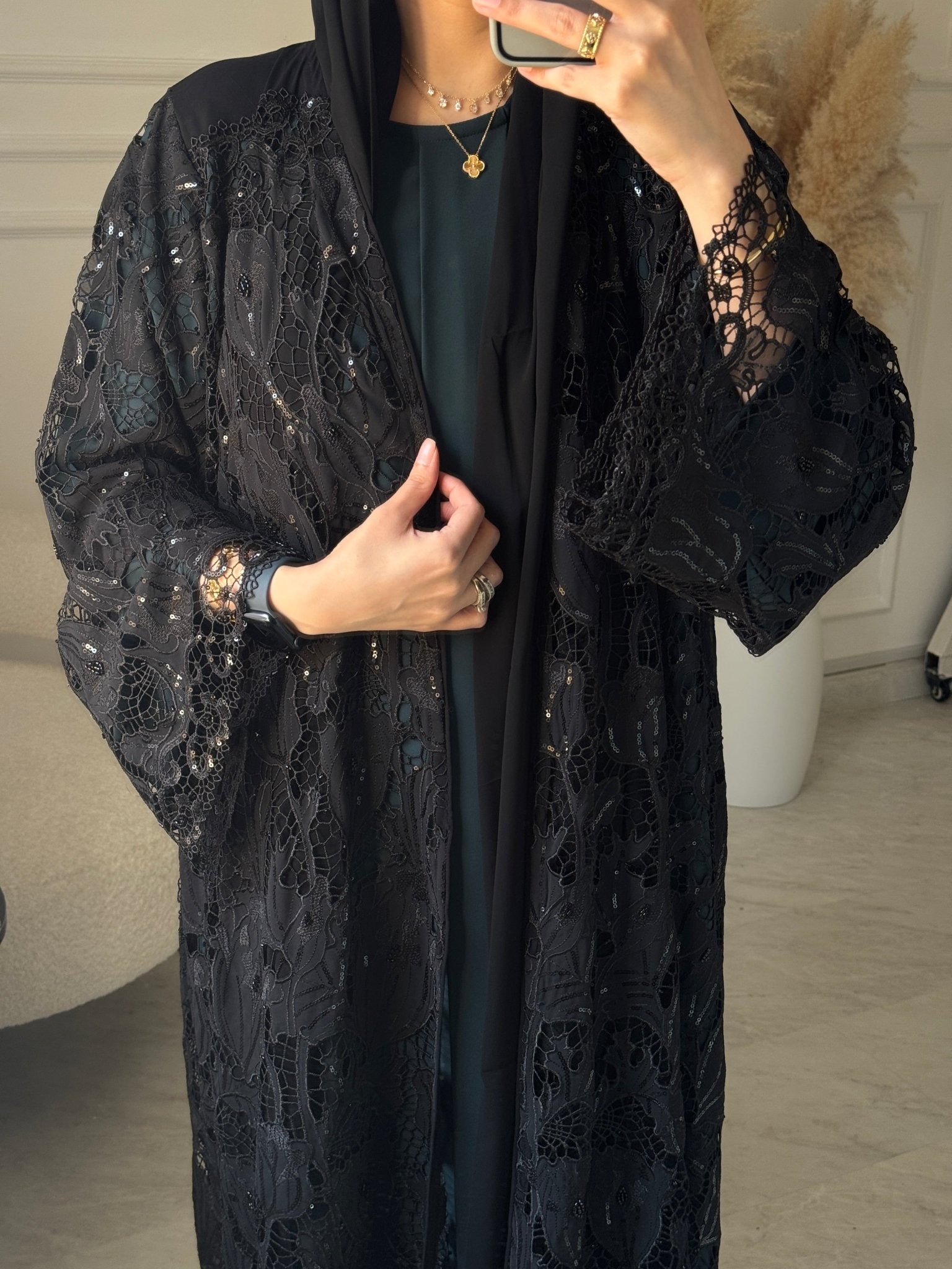 C 1097 Black Dantel Abaya