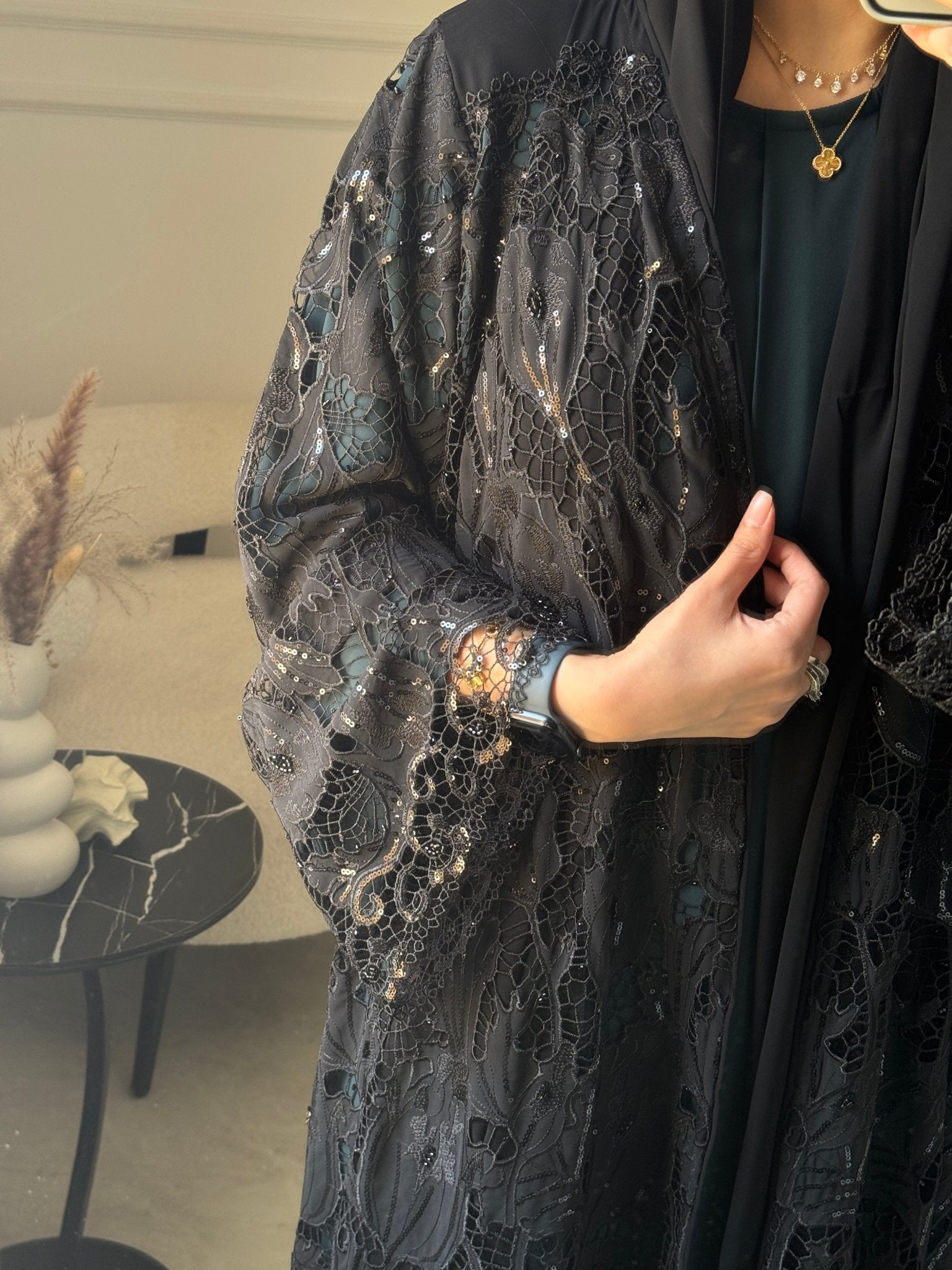 C 1097 Black Dantel Abaya