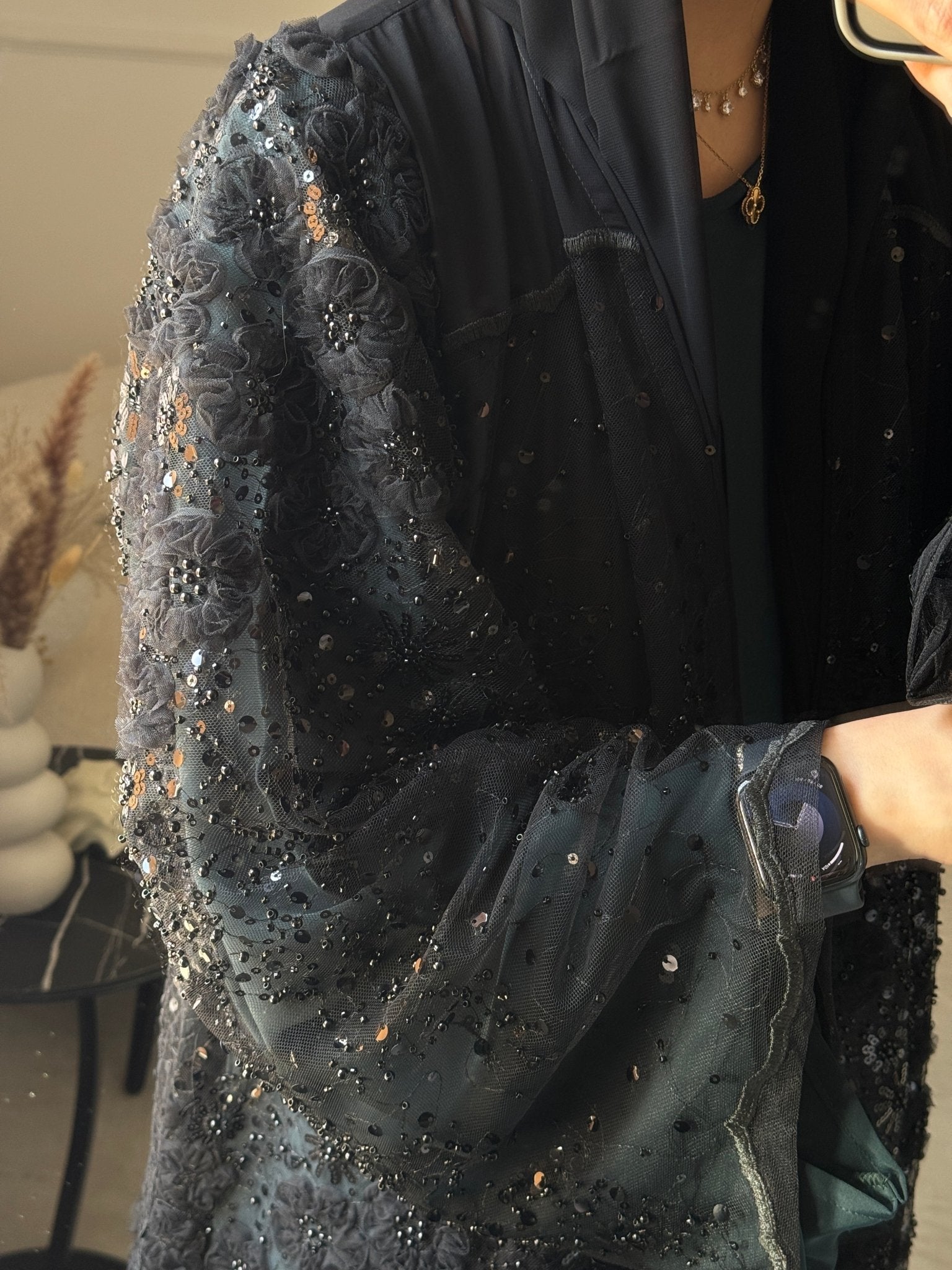 C 1098 Black Dantel Abaya