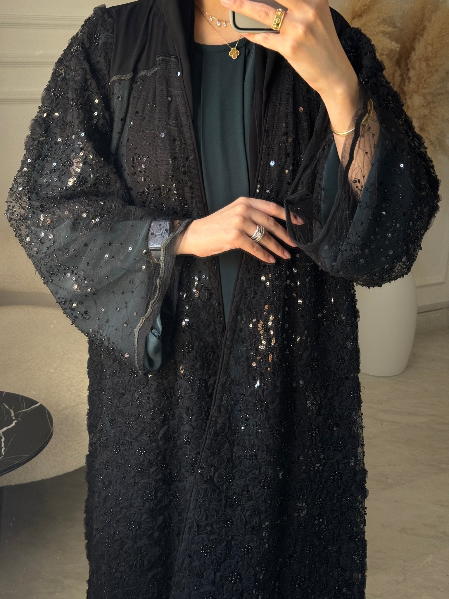 C 1098 Black Dantel Abaya