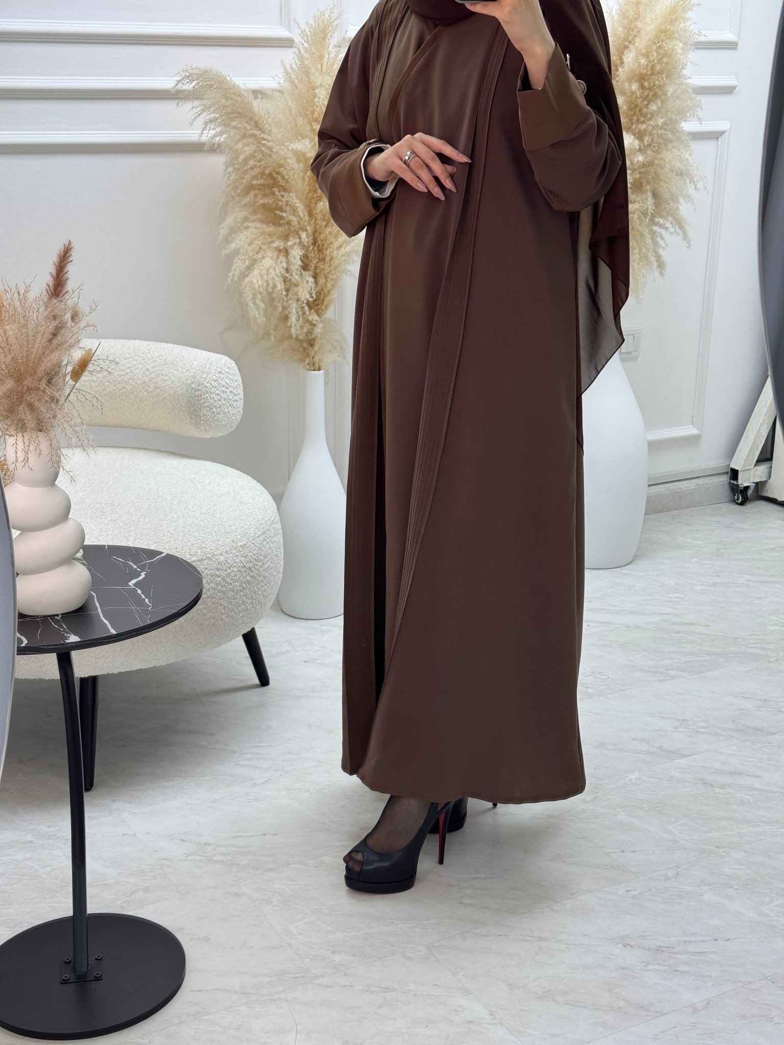 C 1101 Brown Overlap Abaya