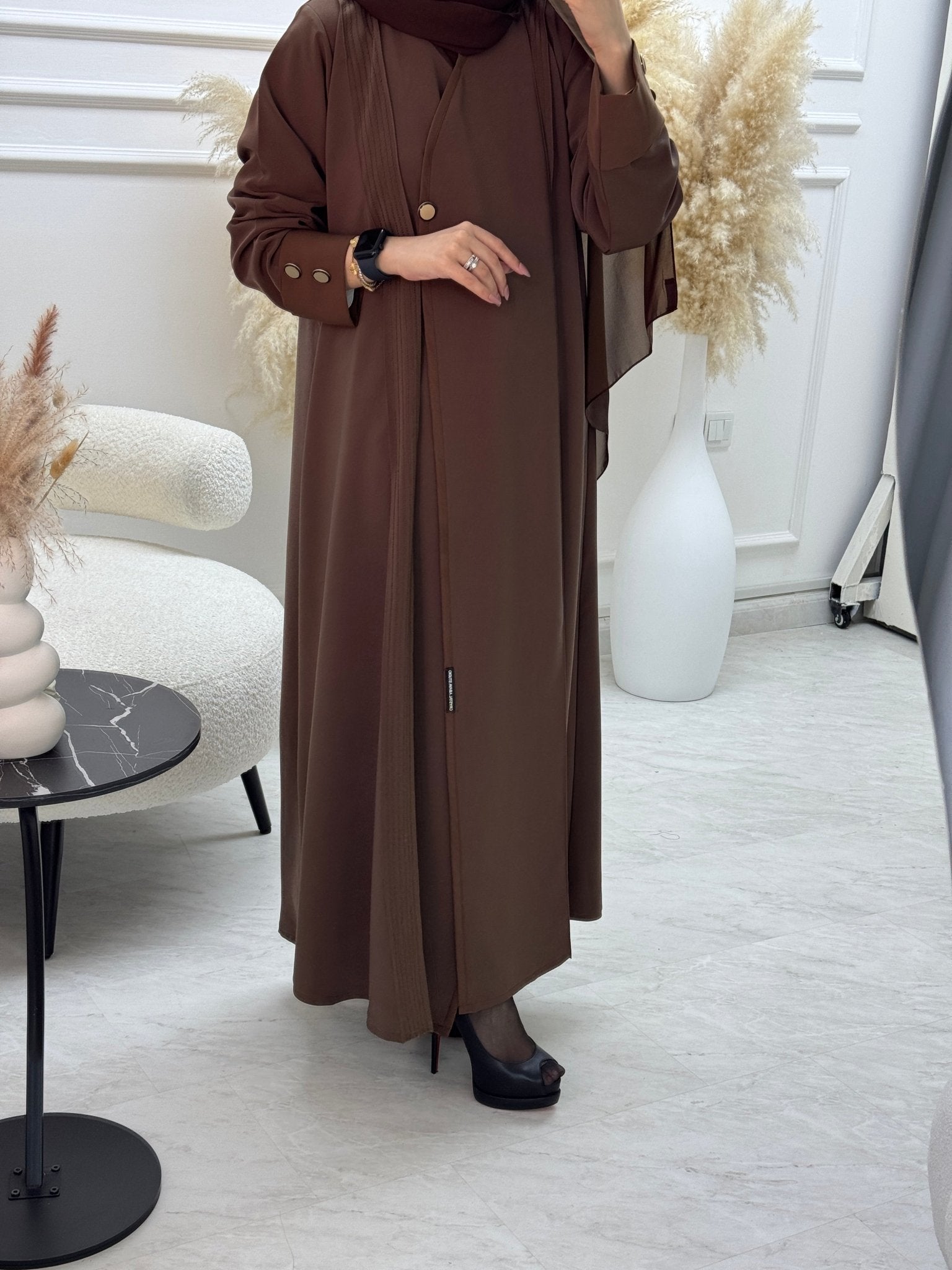 C 1101 Brown Overlap Abaya