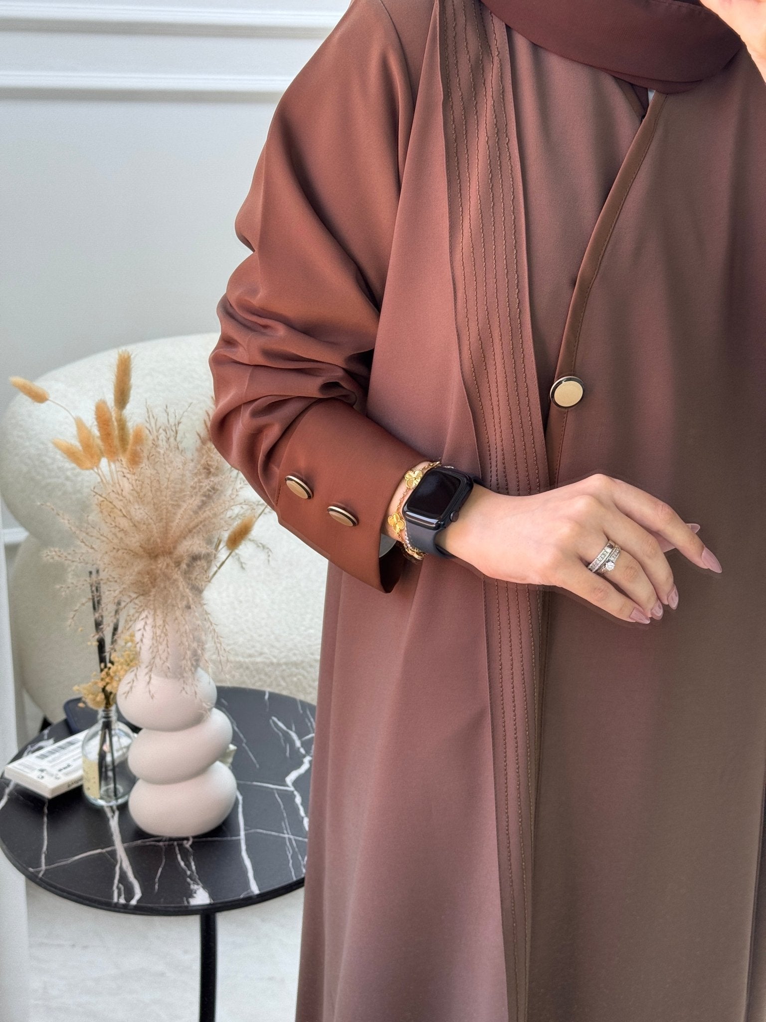 C 1101 Brown Overlap Abaya