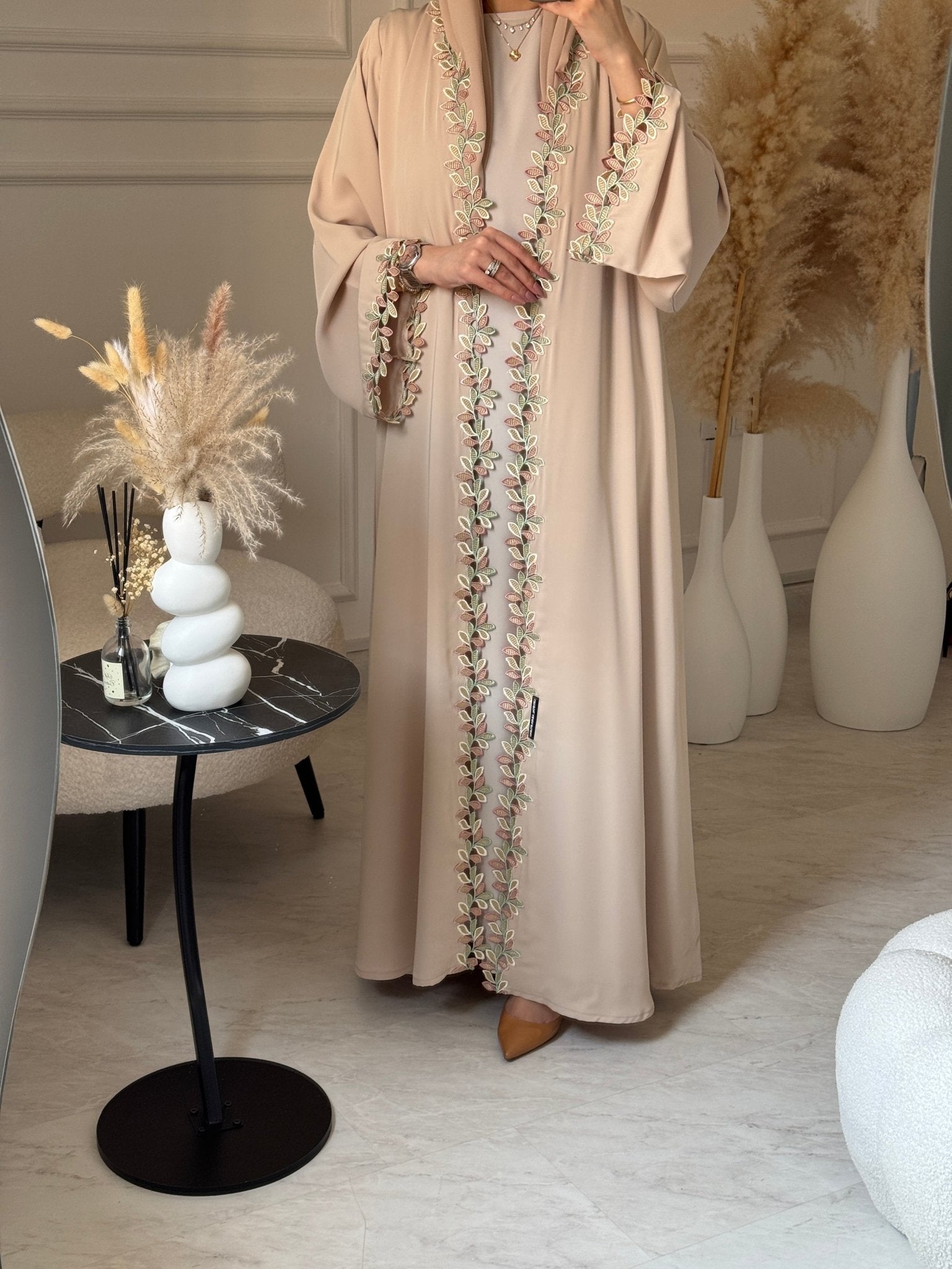 C 1105 Butter Milk Lace Abaya