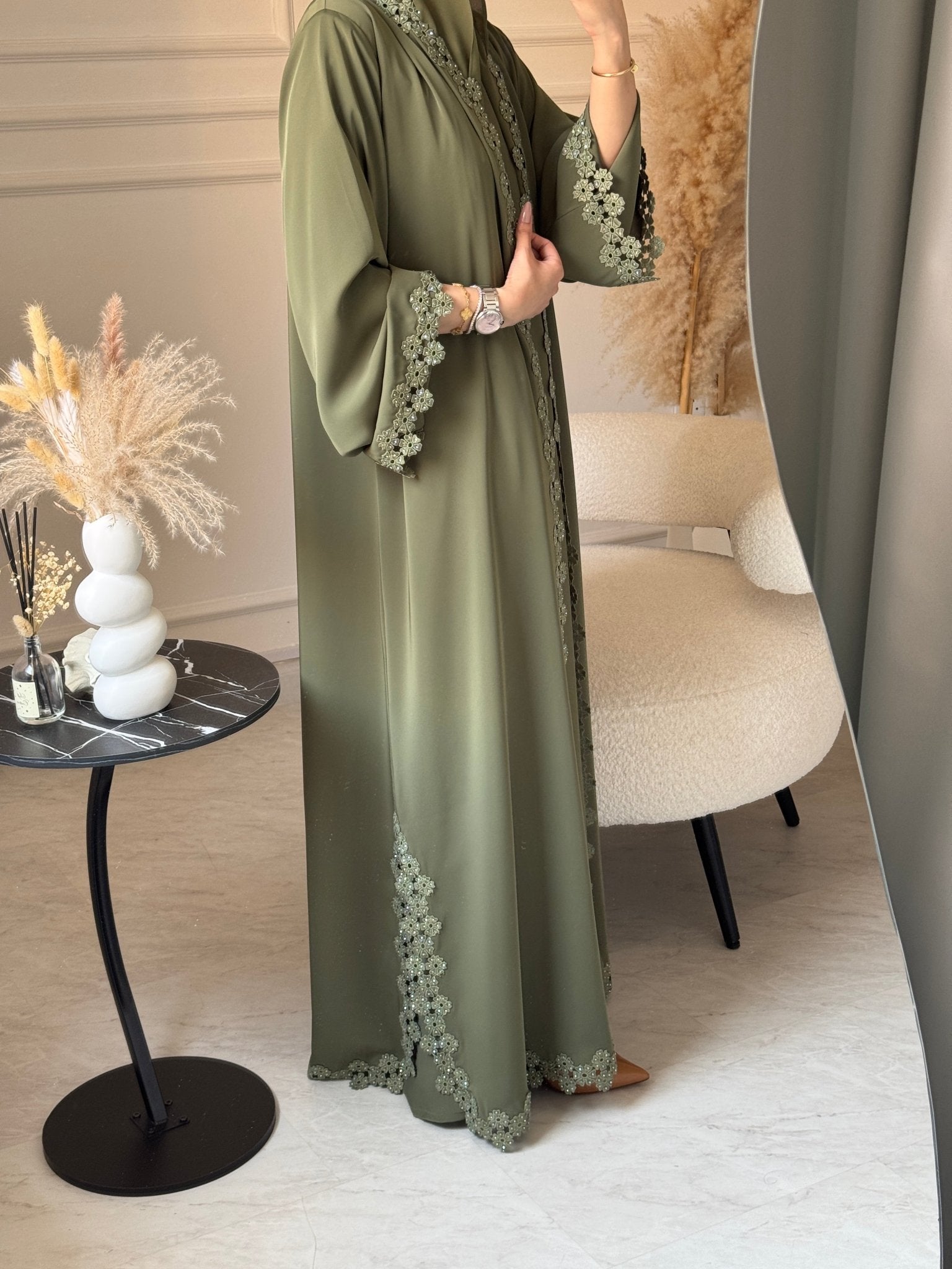 C 1106 Sage Lace Abaya