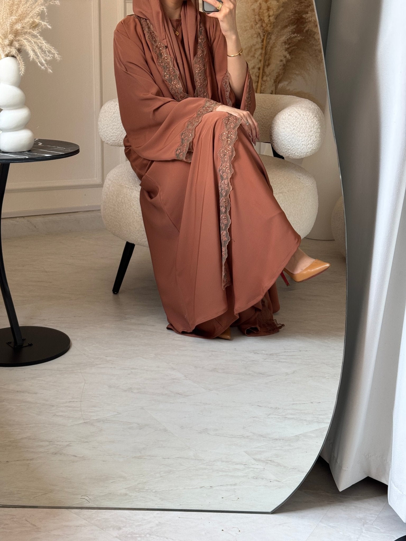 C 1107 Terracota Lace Abaya