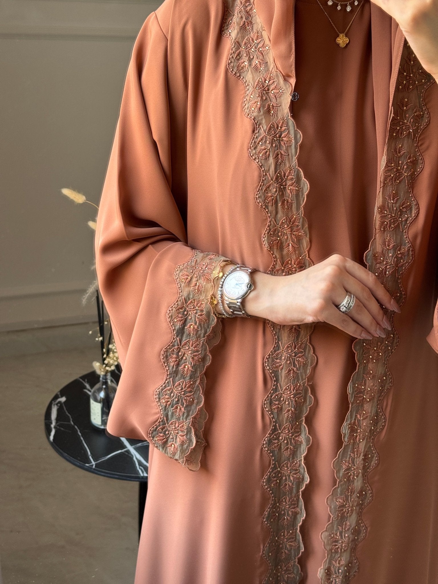 C 1107 Terracotta Lace Abaya
