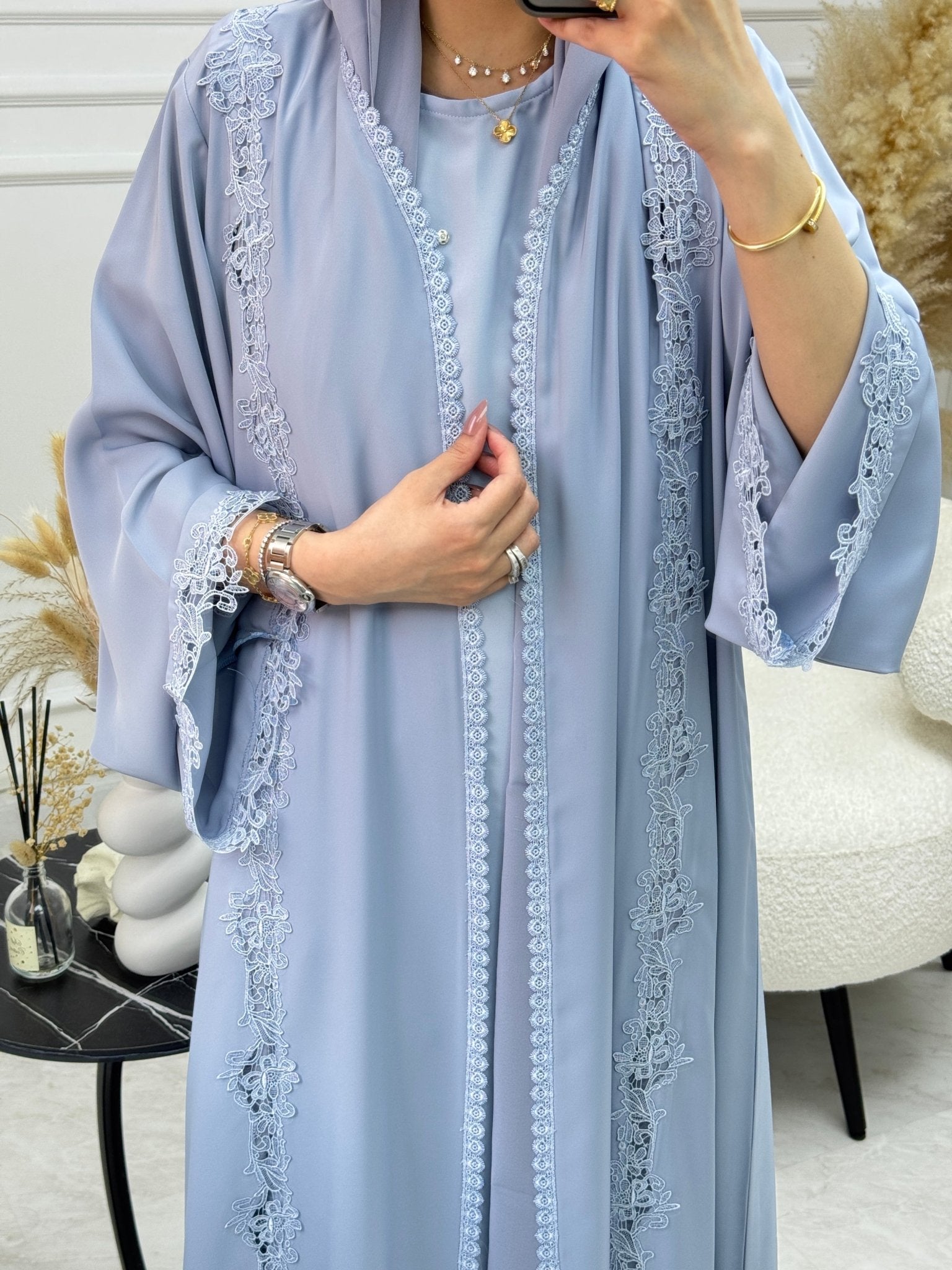 C 1108 Cornflower Lace Abaya