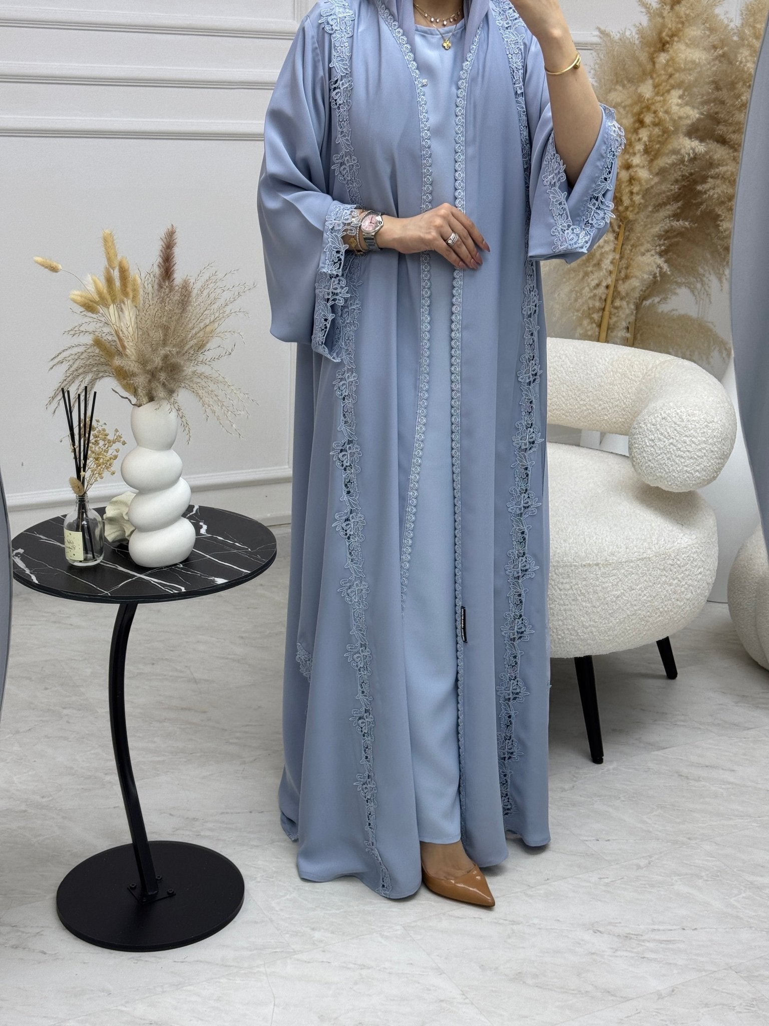 C 1108 Cornflower Lace Abaya