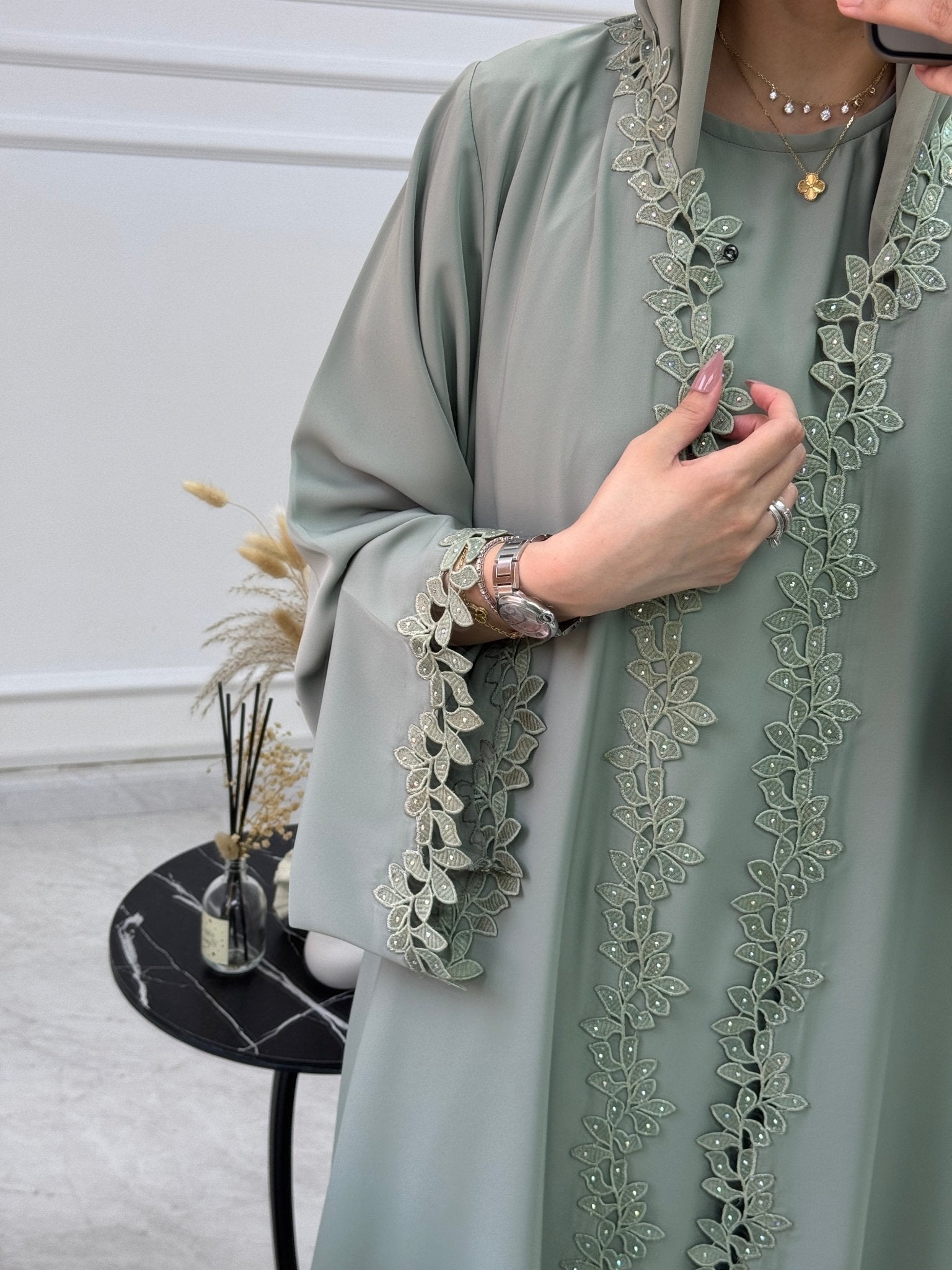 C 1109 Sweet Mint Lace Abaya
