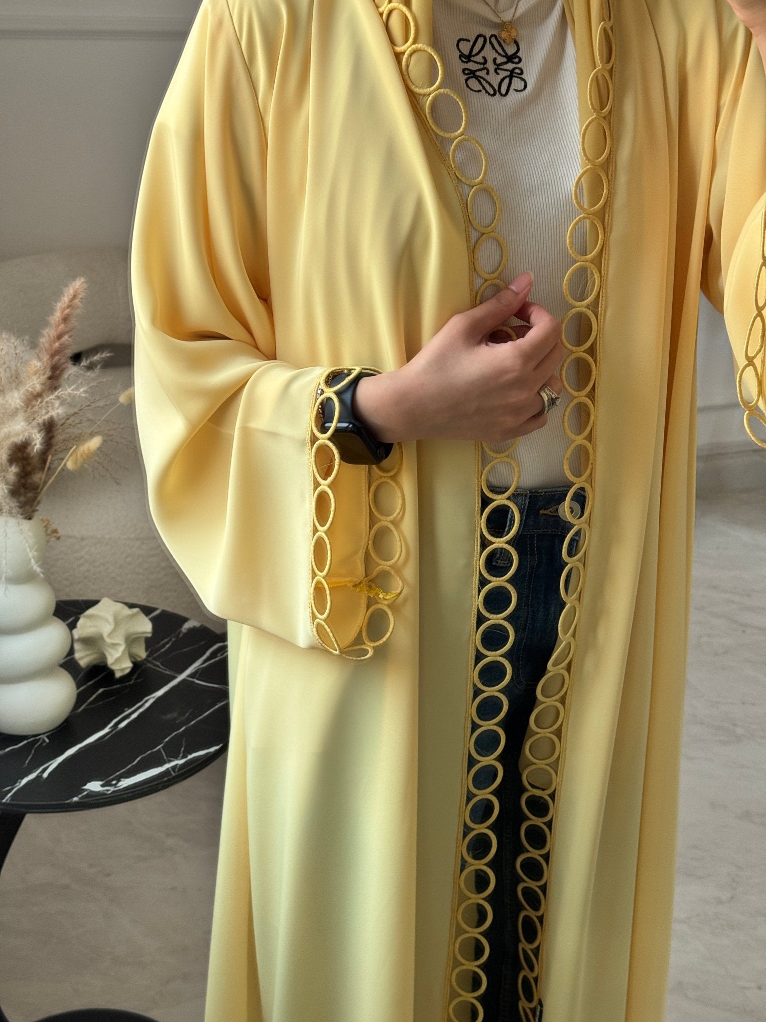 C 1131 Butter Yellow Lace Abaya