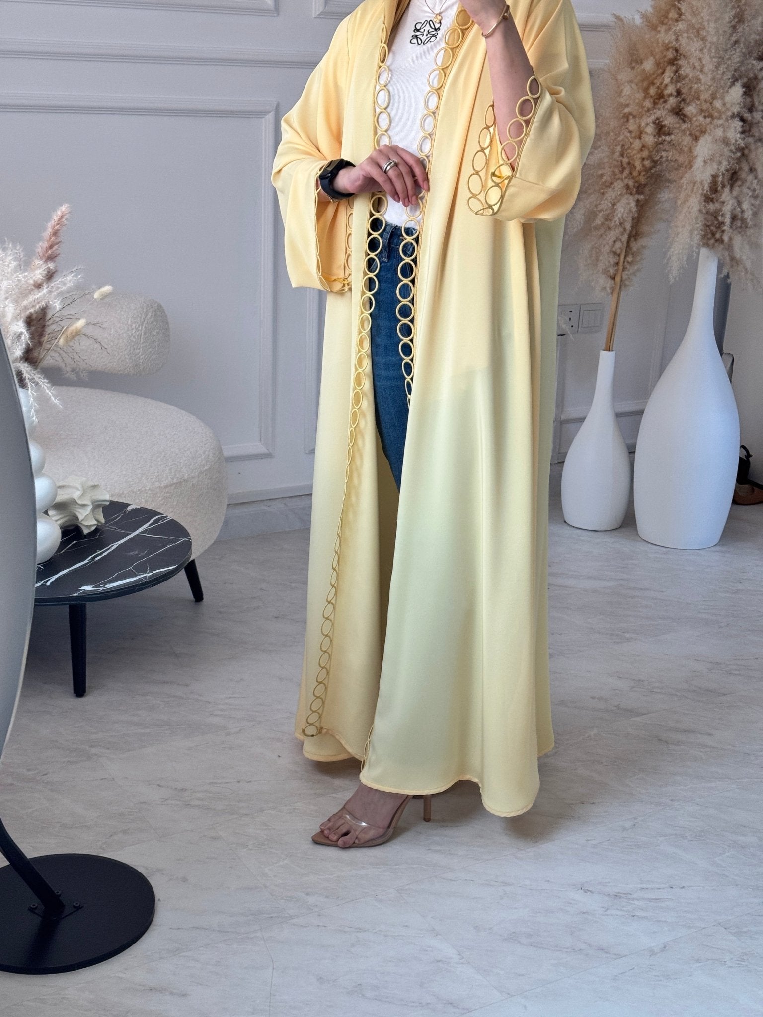 C 1131 Butter Yellow Lace Abaya