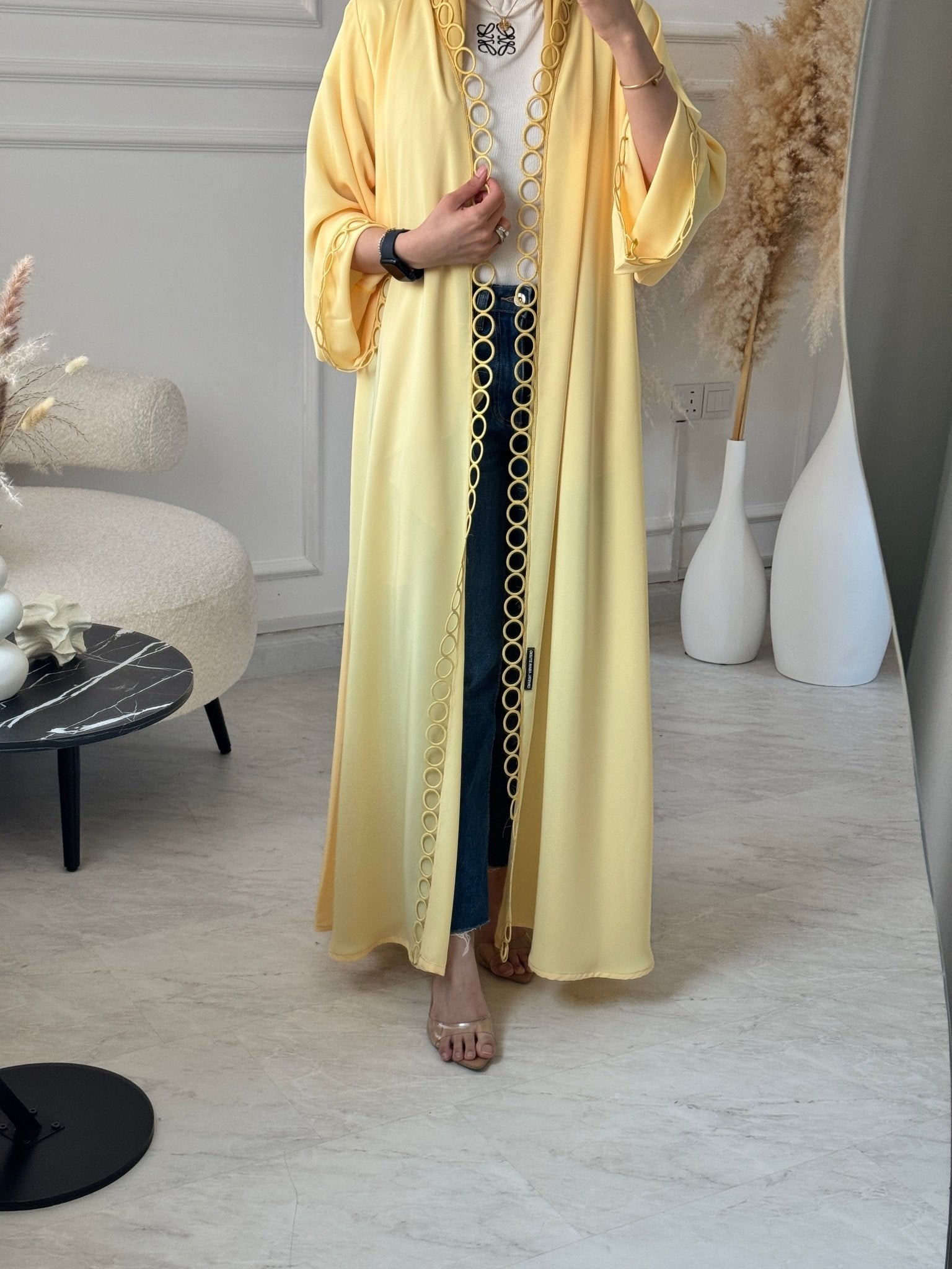 C 1131 Butter Yellow Lace Abaya