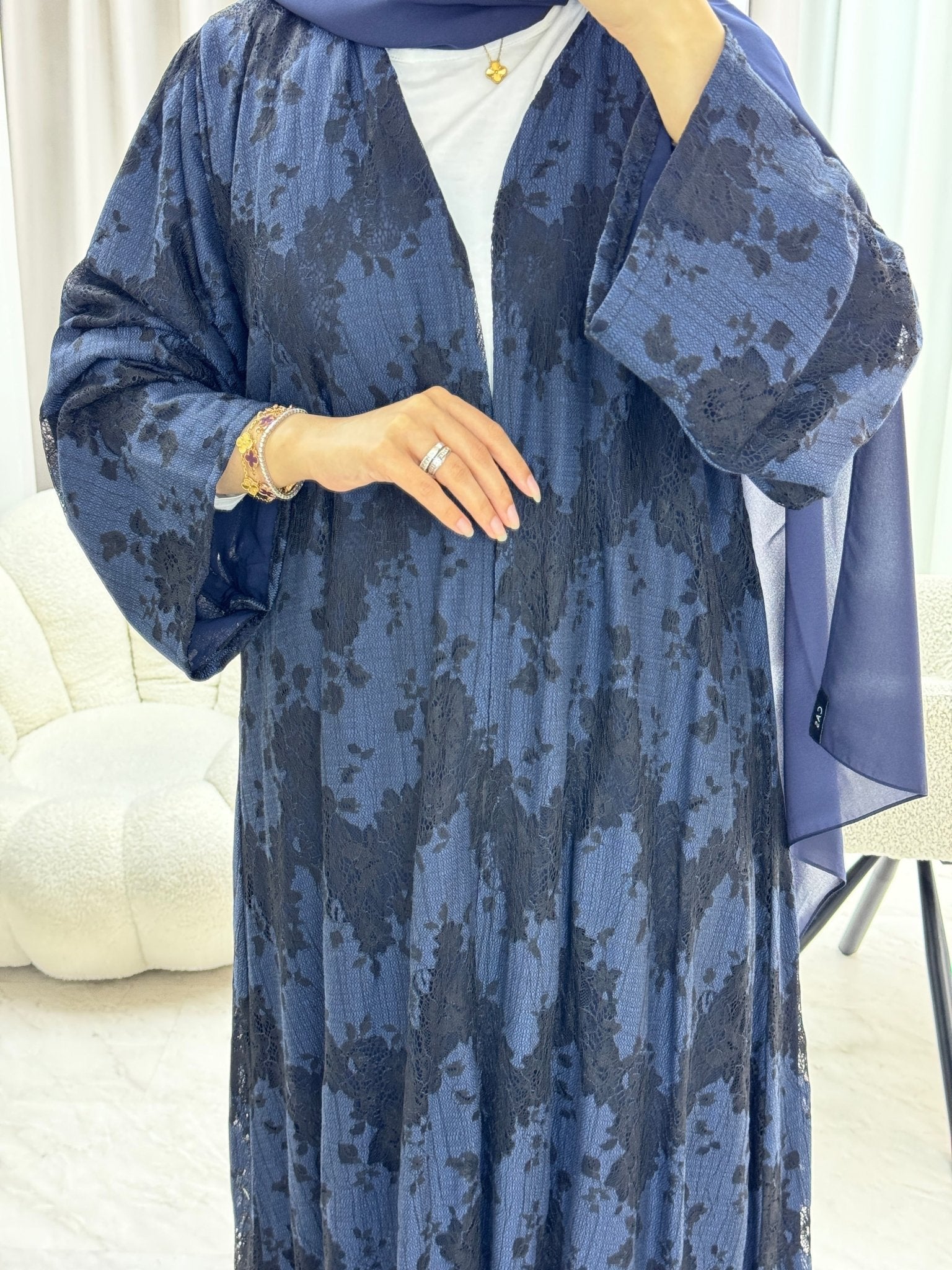 C 1180 Blue Dantel Abaya
