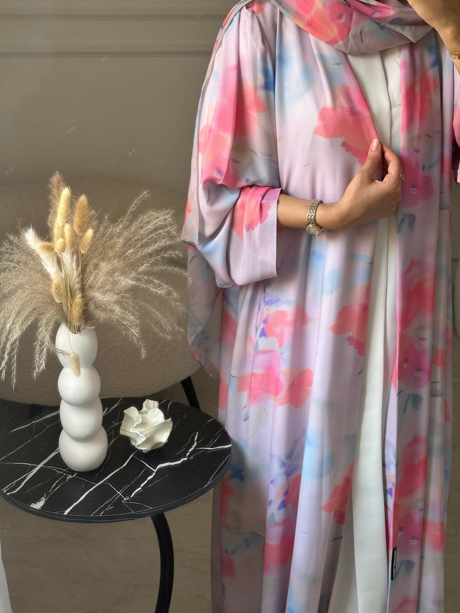 C 1204 Pink Printed Abaya