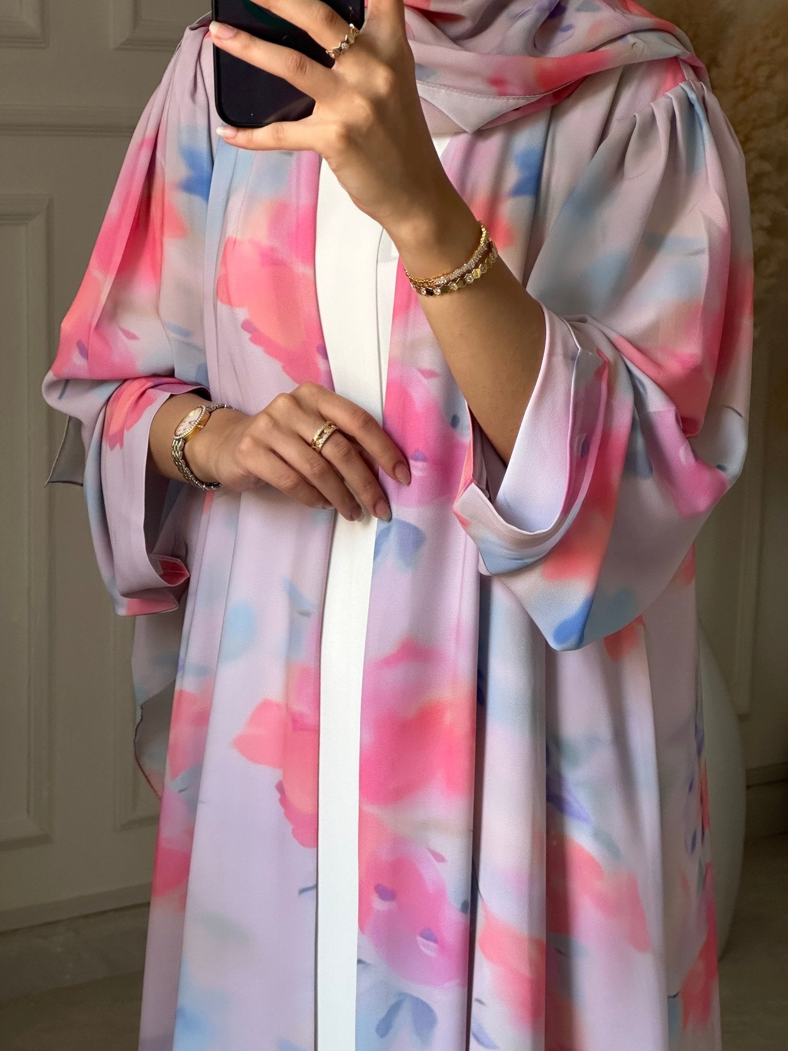 C 1204 Pink Printed Abaya