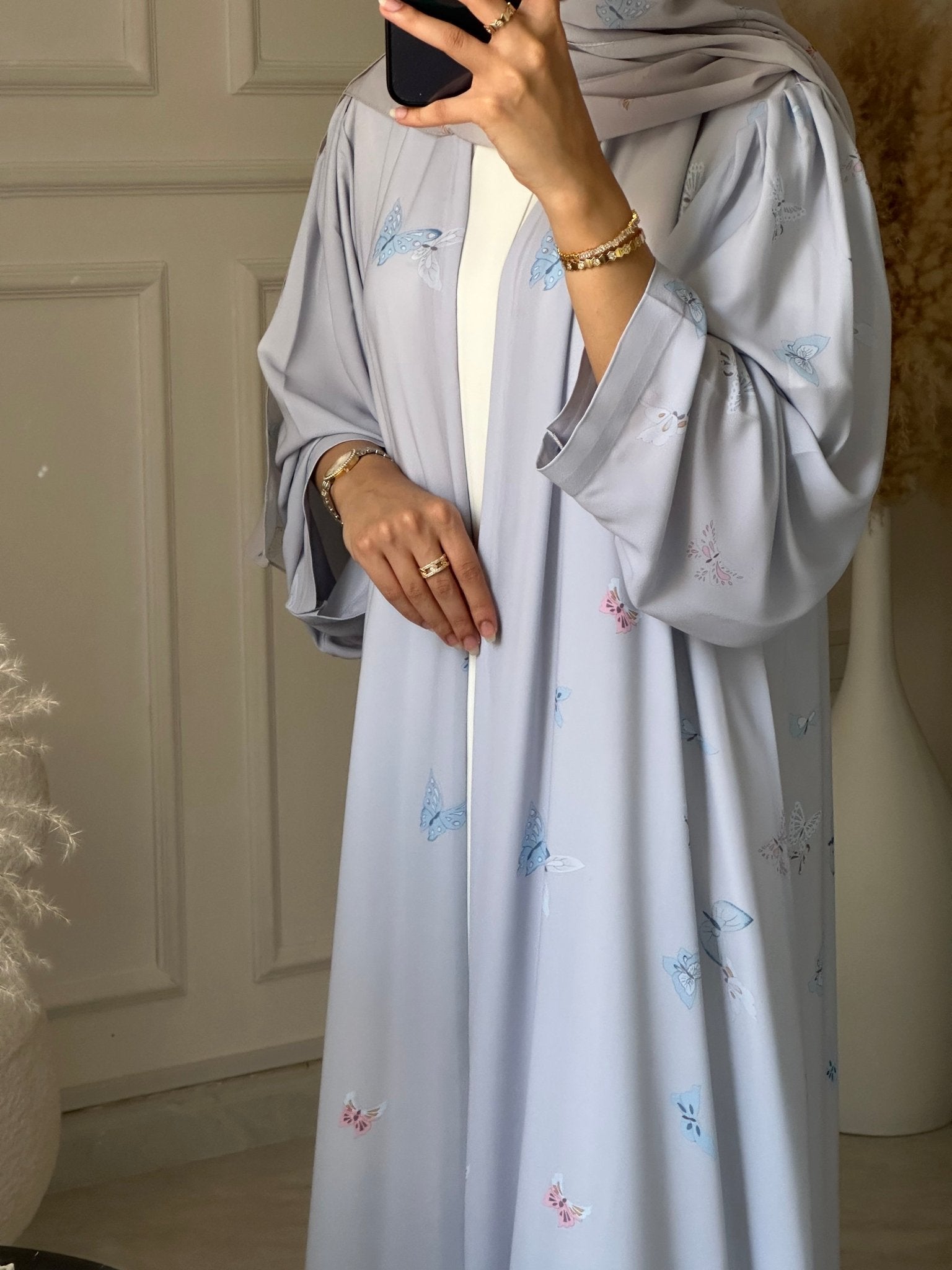 C 1205 Baby Blue Printed Abaya