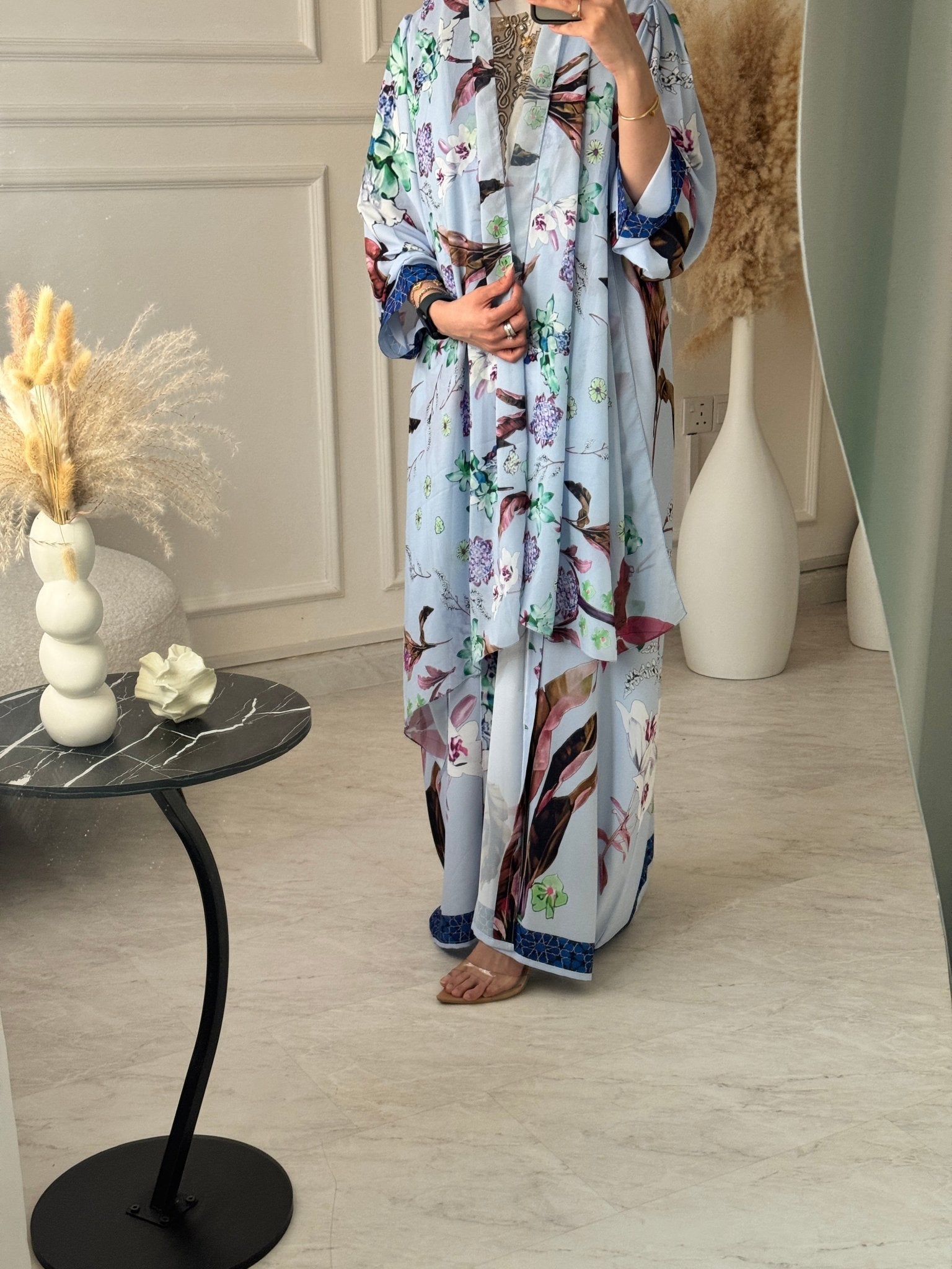 C 1206 Blue Printed Abaya
