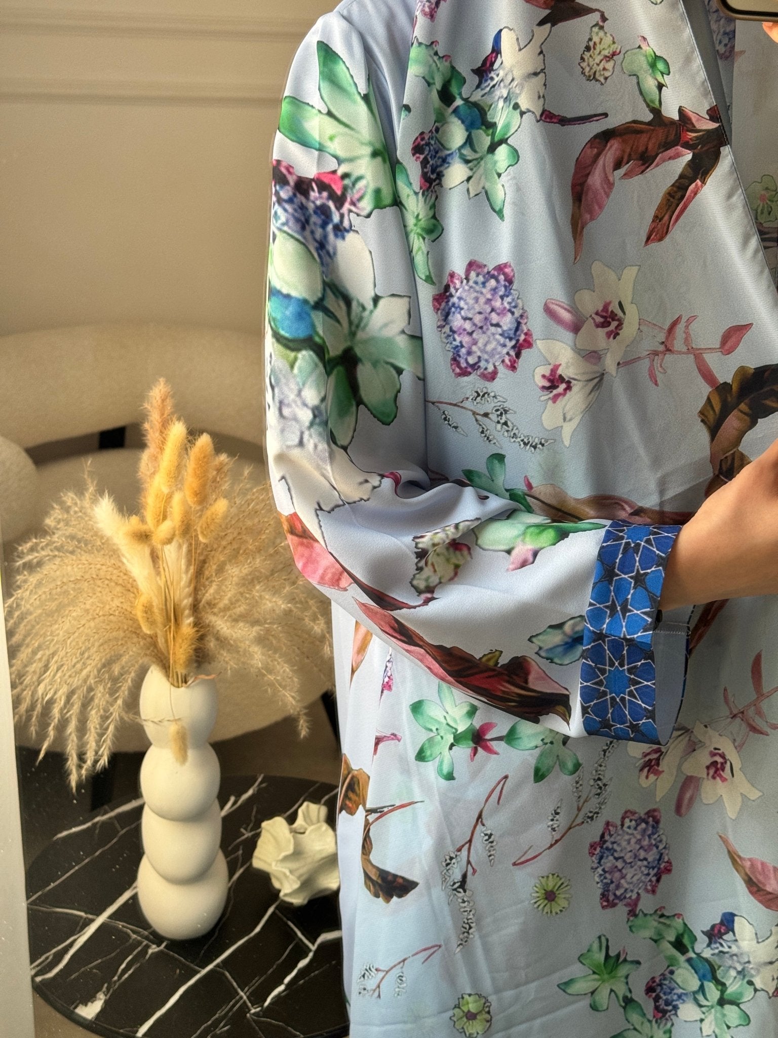 C 1206 Blue Printed Abaya