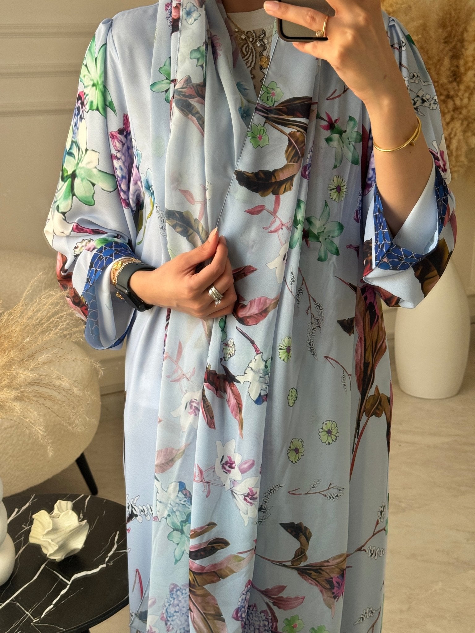 C 1206 Blue Printed Abaya