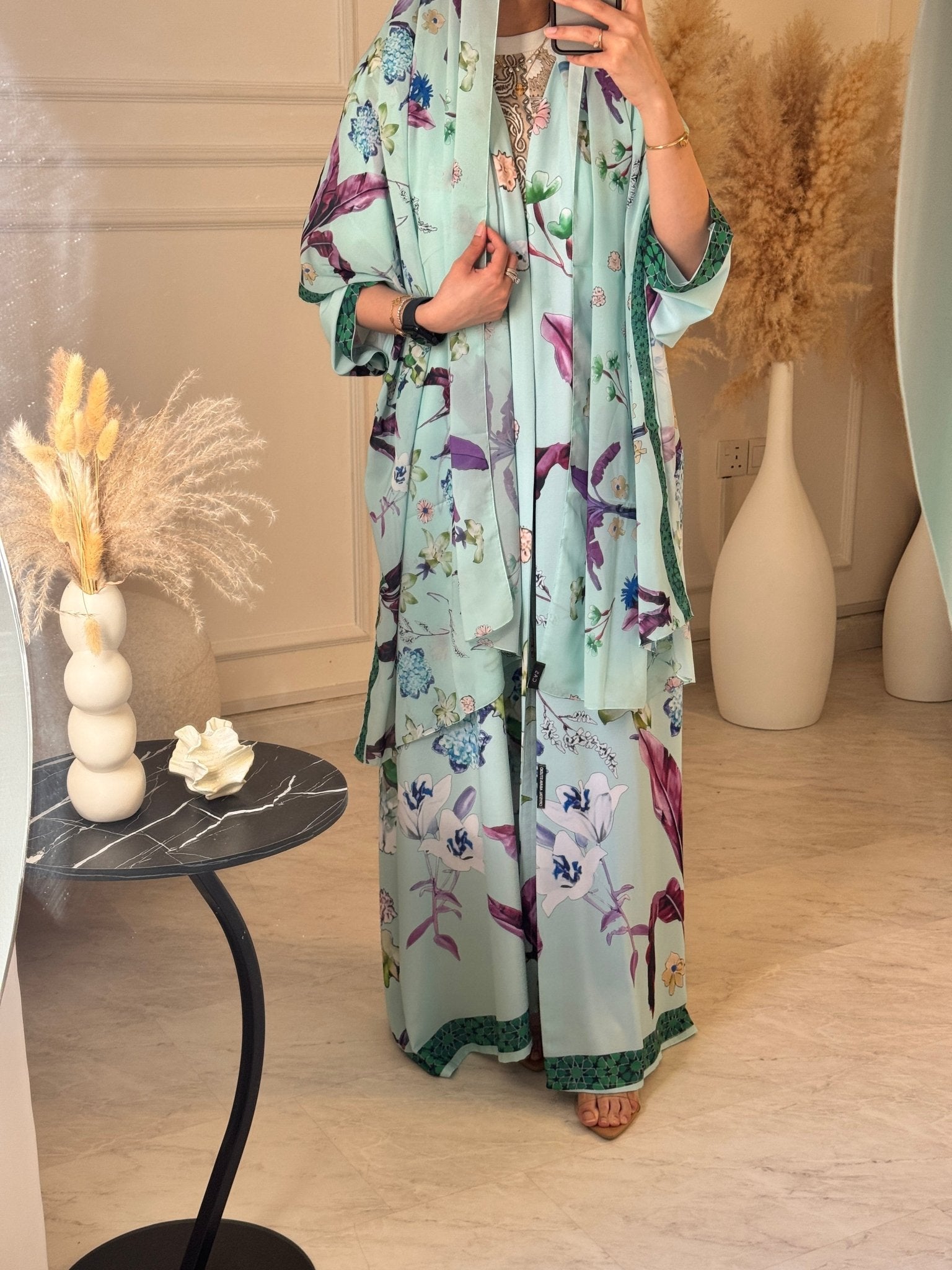 C 1208 Green Printed Abaya