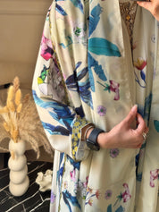 C 1209 Beige Printed Abaya