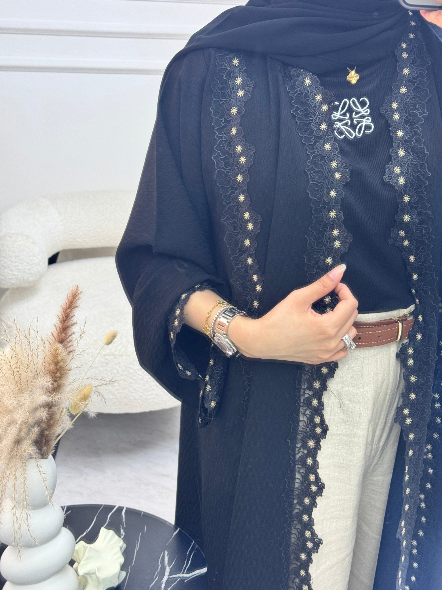 C 1211 Black Lace Abaya
