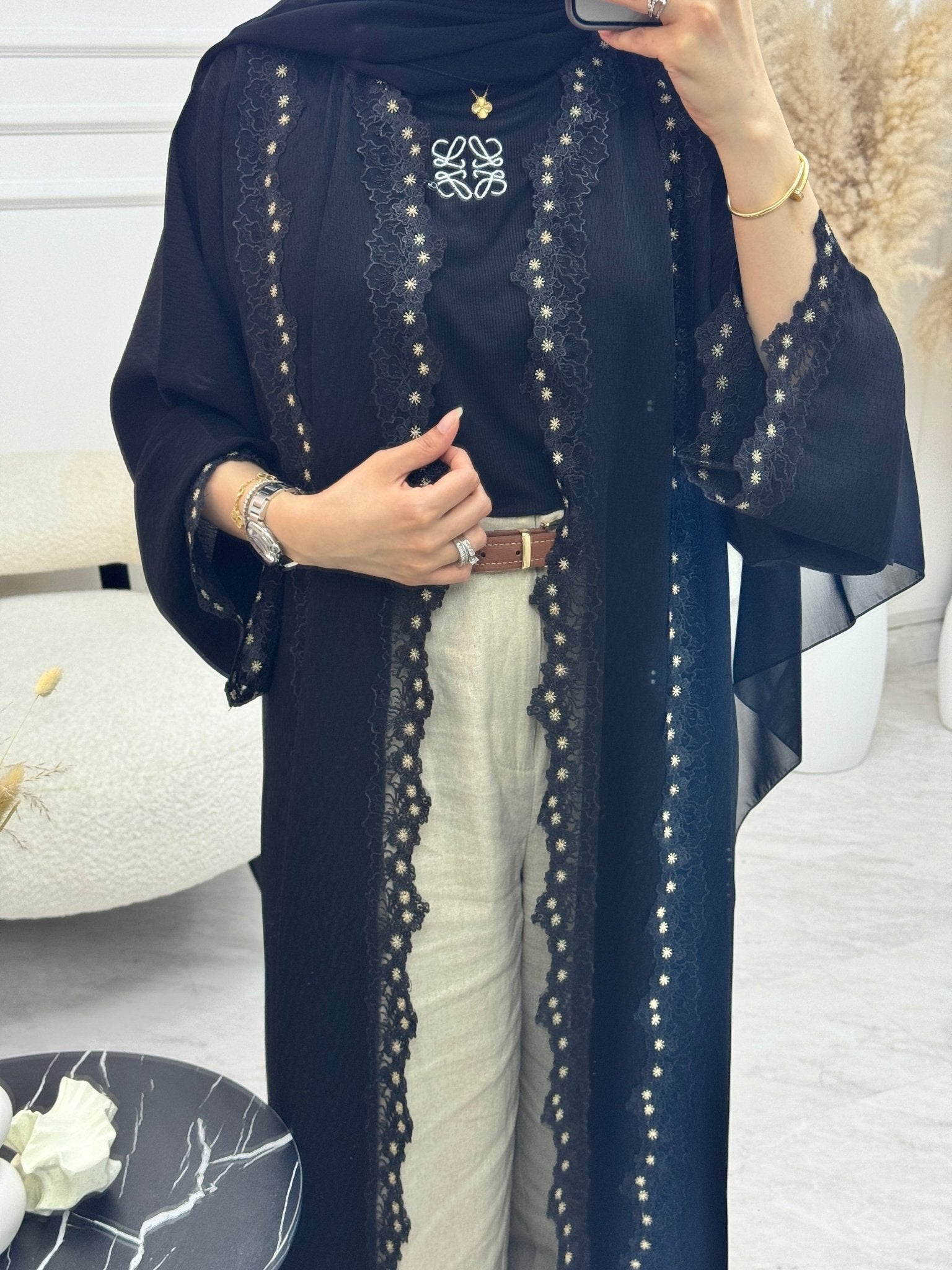 C 1211 Black Lace Abaya