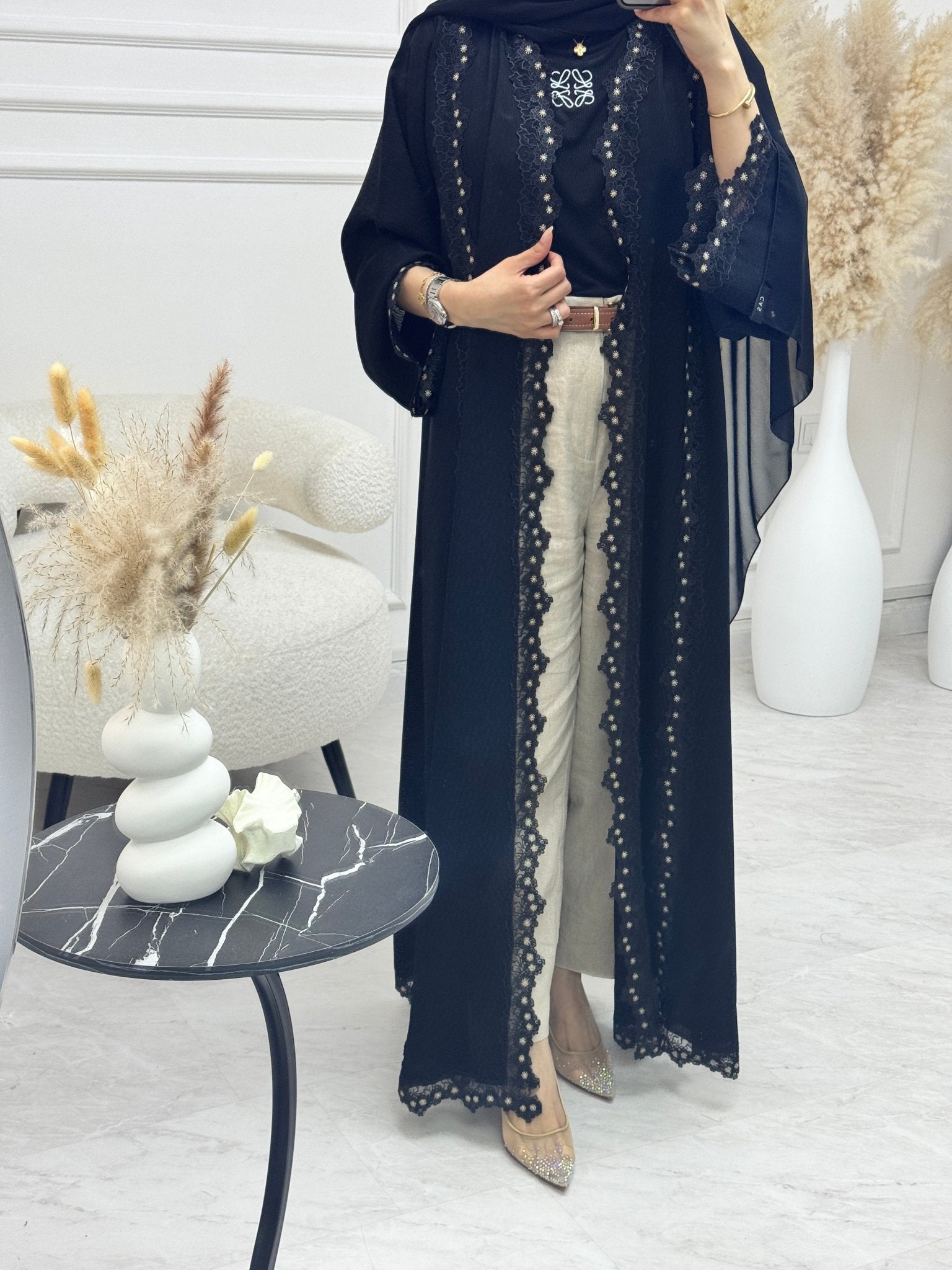 C 1211 Black Lace Abaya