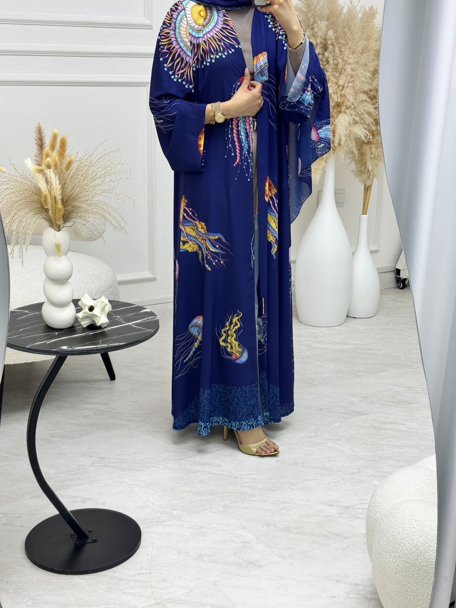 C 1218 Blue Jellyfish Printed Abaya