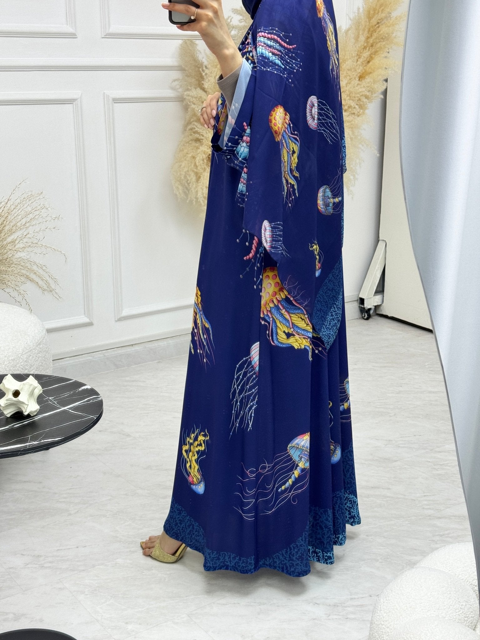 C 1218 Blue Jellyfish Printed Abaya