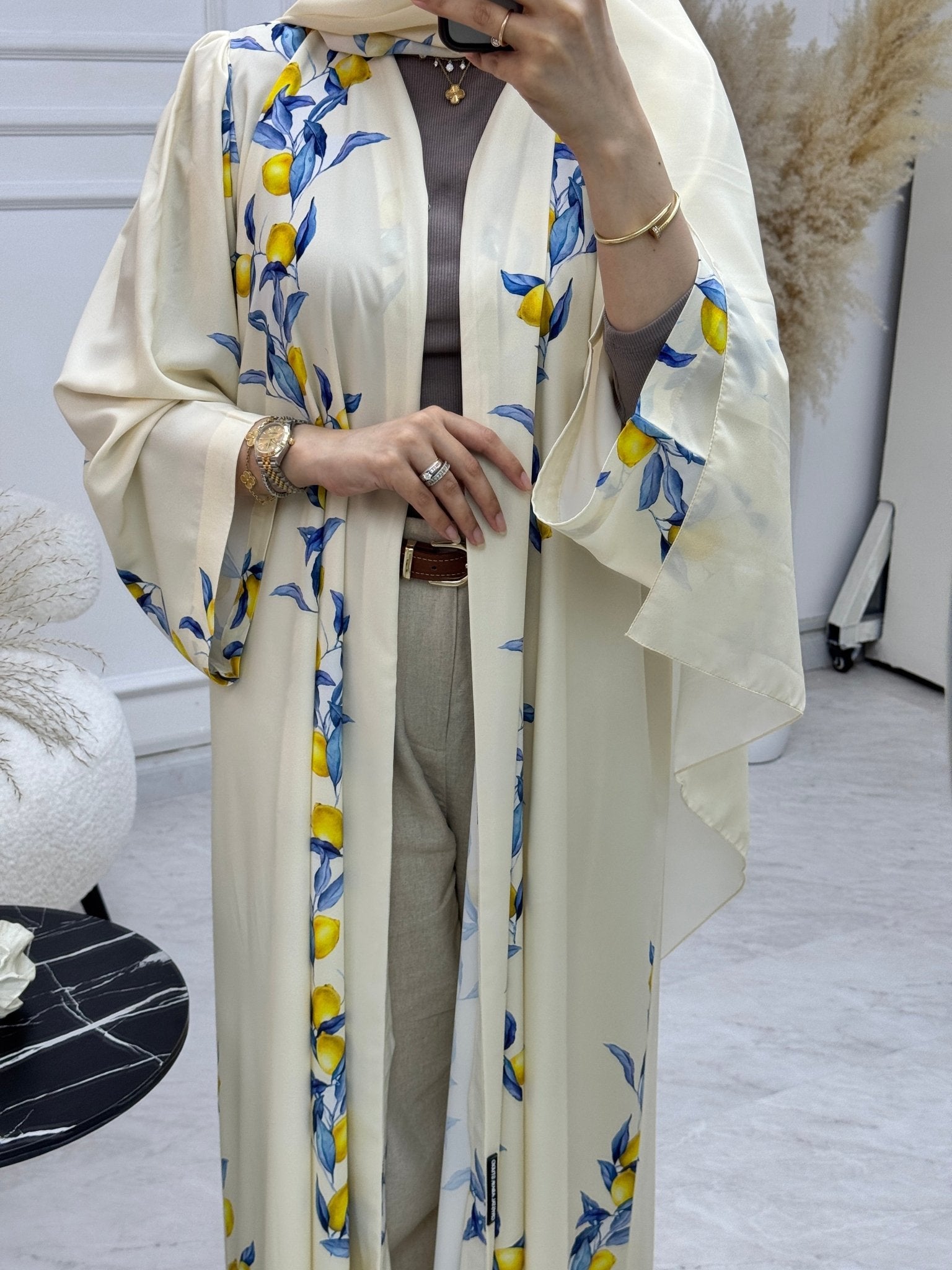 C 1220 Lemon Zest Printed Abaya