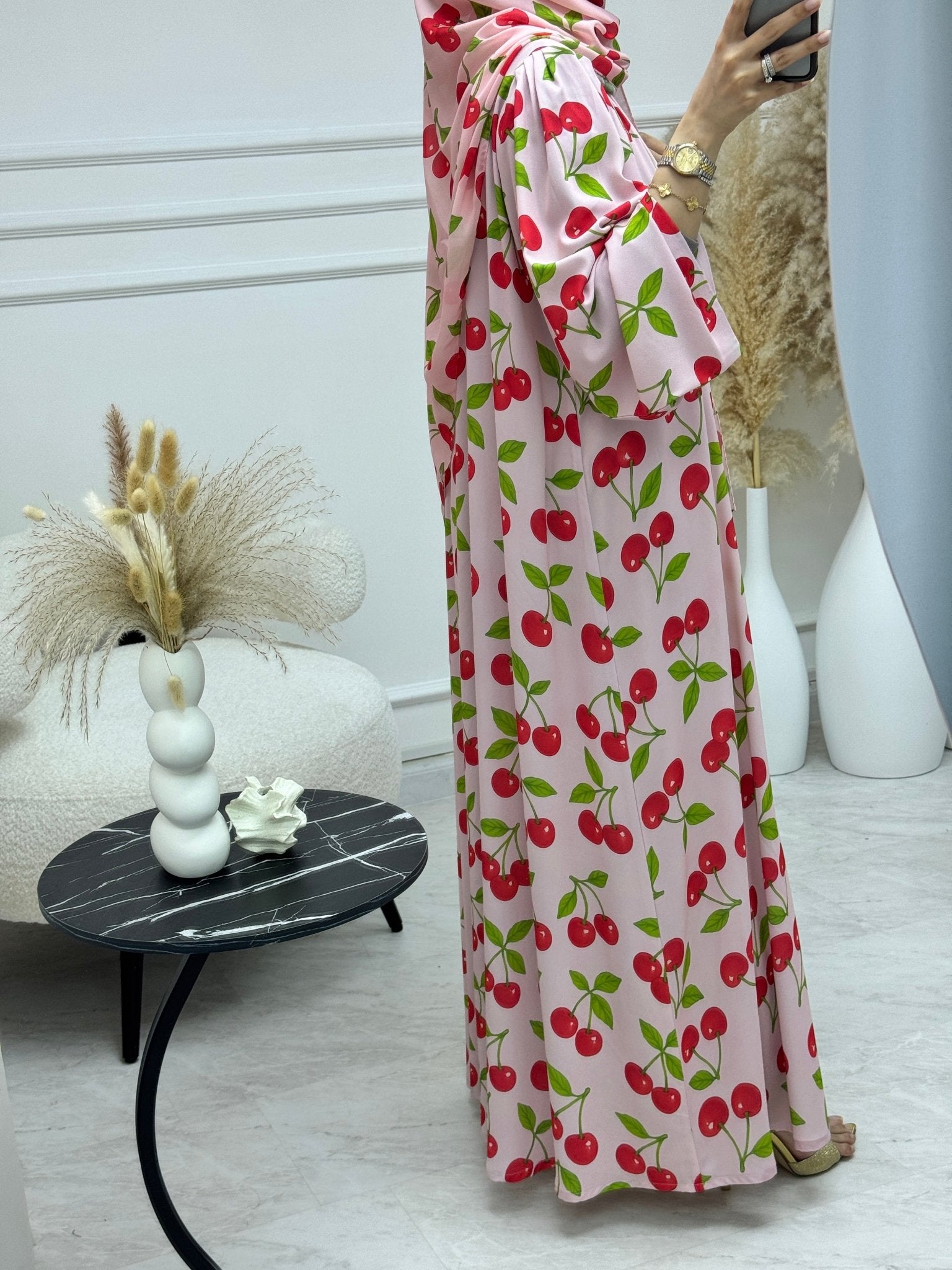 C 1221 Cherry Mist Printed Abaya