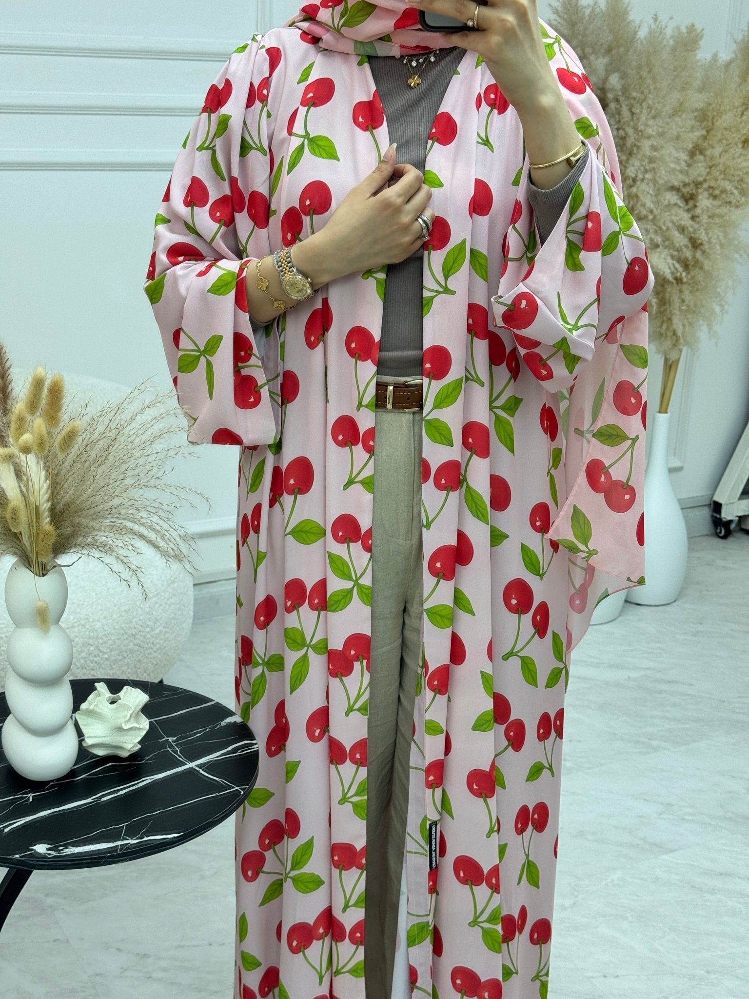 C 1221 Cherry Mist Printed Abaya