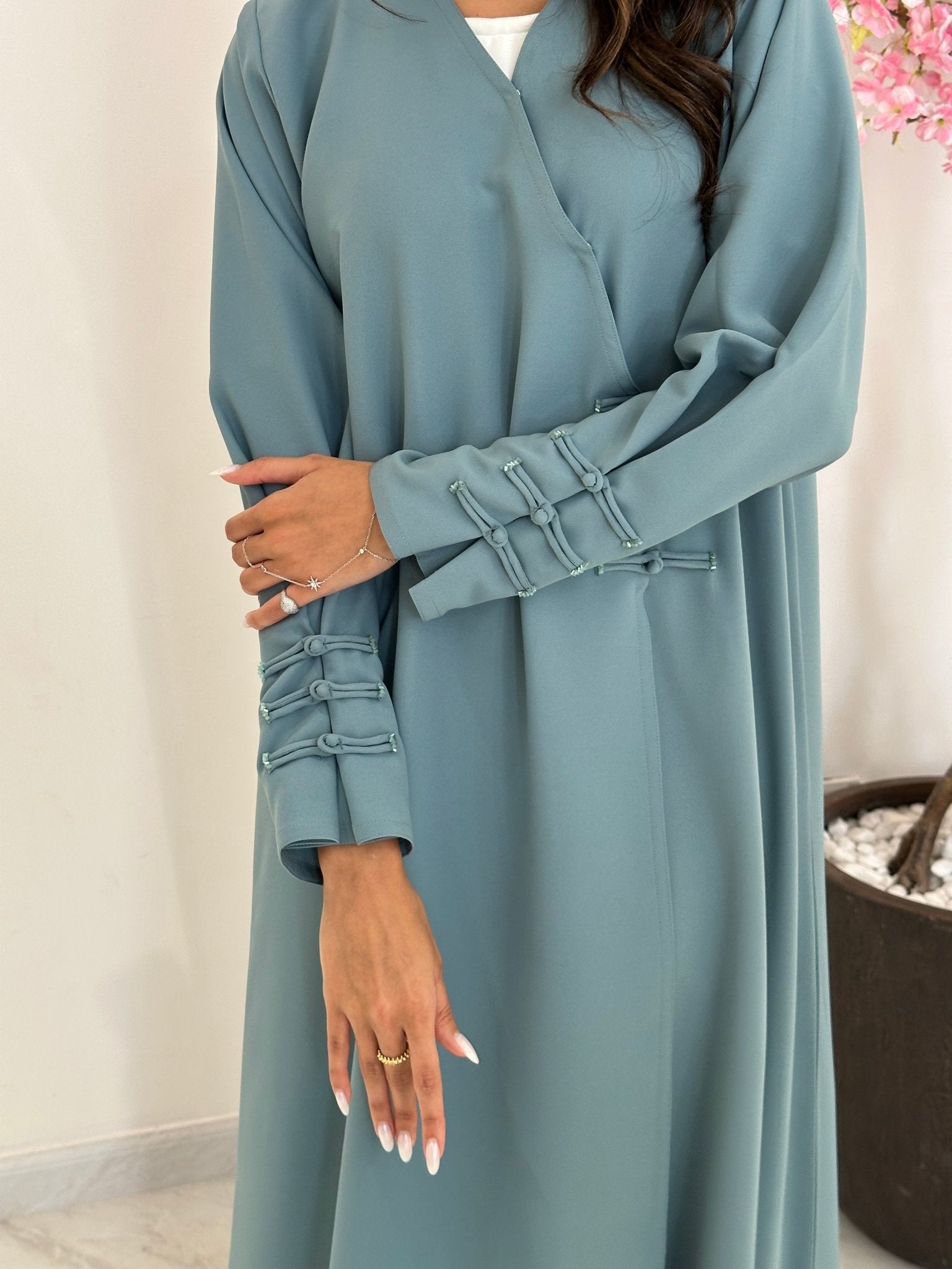 C 1226 Pastel Teal Beaded Abaya