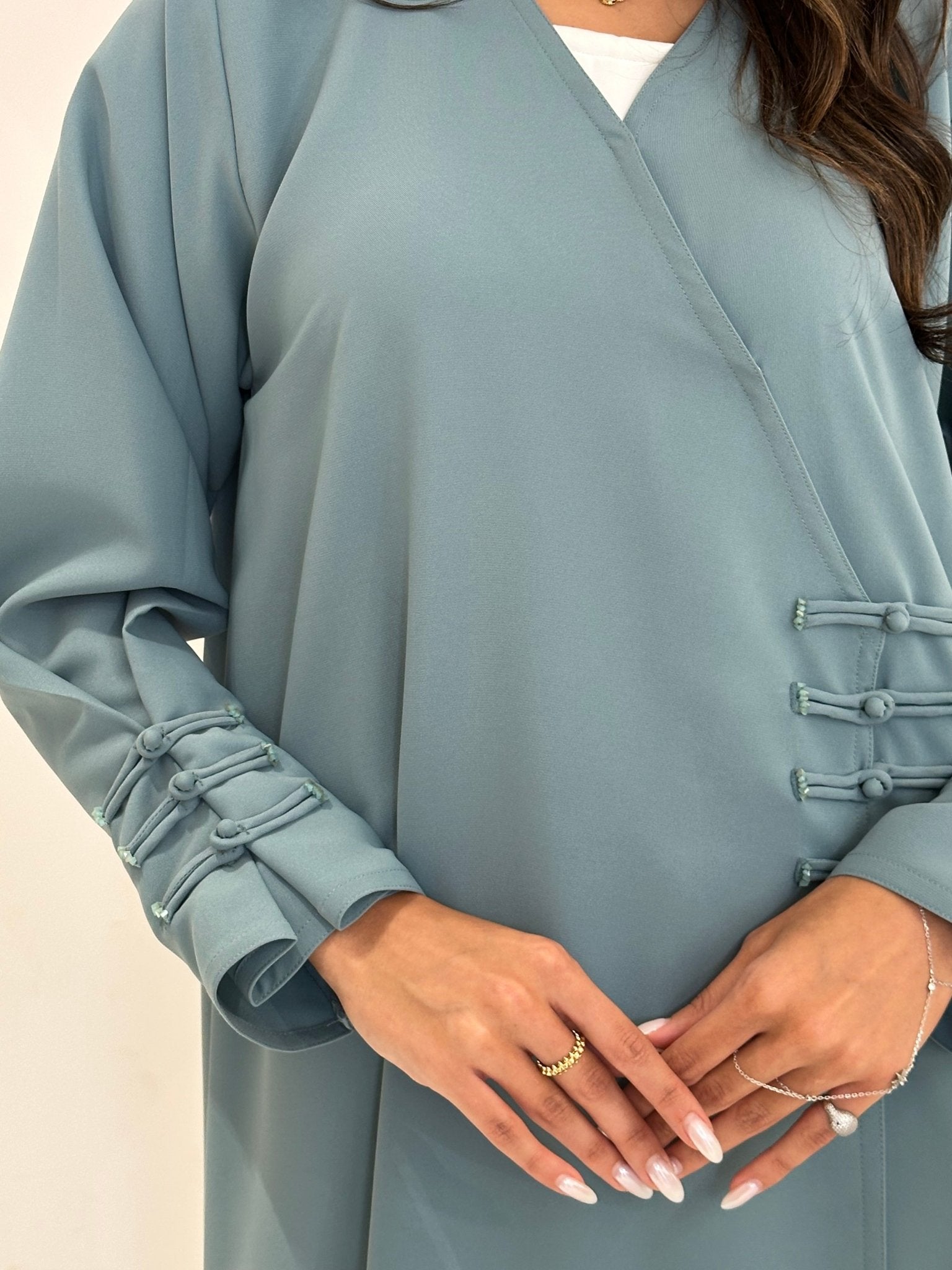C 1226 Pastel Teal Beaded Abaya